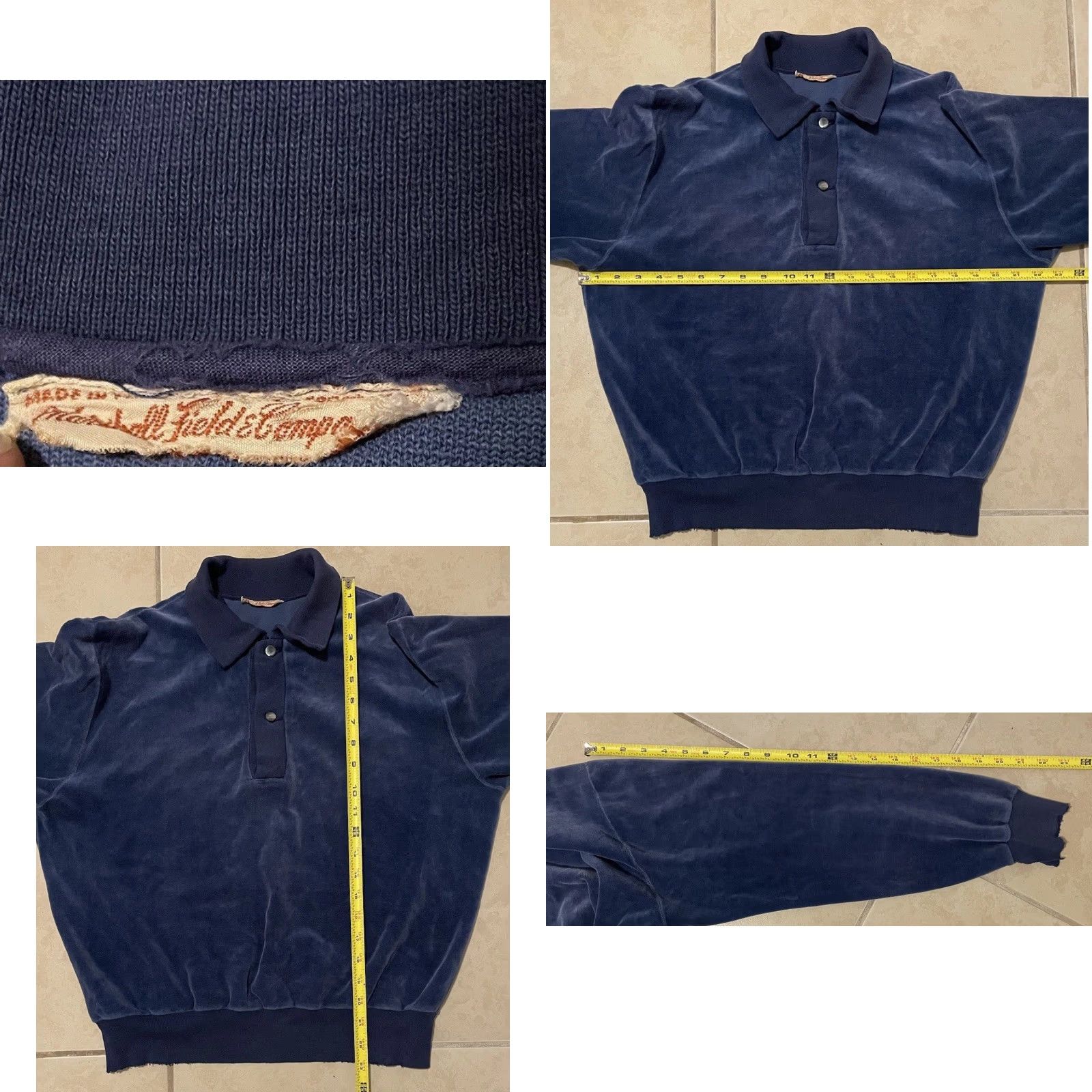 Velour VINTAGE Velour Boxy Polo Shirt Sweatshirt XS Blue Surf Skate 60s 70s Beach Grunge Vaporwave 80s 90s USA Ragged? Size US XS / EU 42 / 0 - 9 Thumbnail