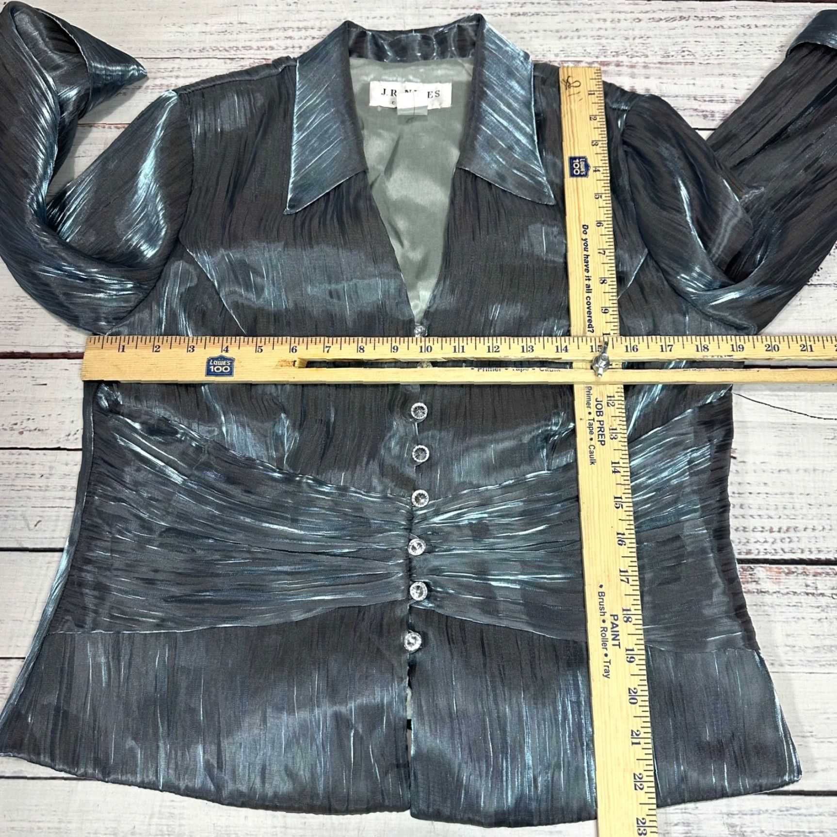 Vintage JR Nites Blouse 3/4 Sleeve Button Front Blue 14 Vtg Nites by Caliendo Women XS? Size XL / US 12-14 / IT 48-50 - 2 Thumbnail