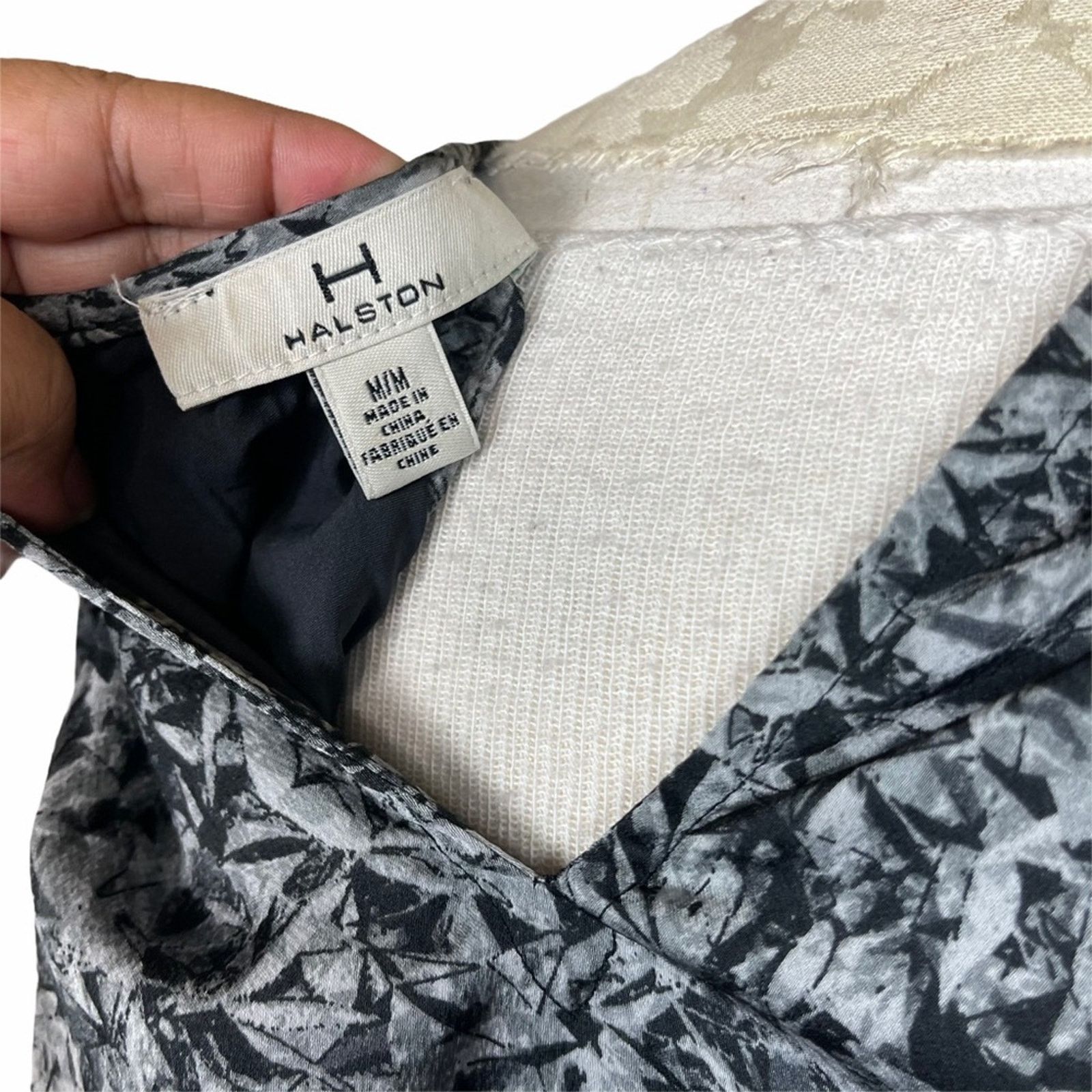Halston H by Halston Long Sleeve Leaf Print Dress Gray M Size M / US 6-8 / IT 42-44 - 7 Thumbnail