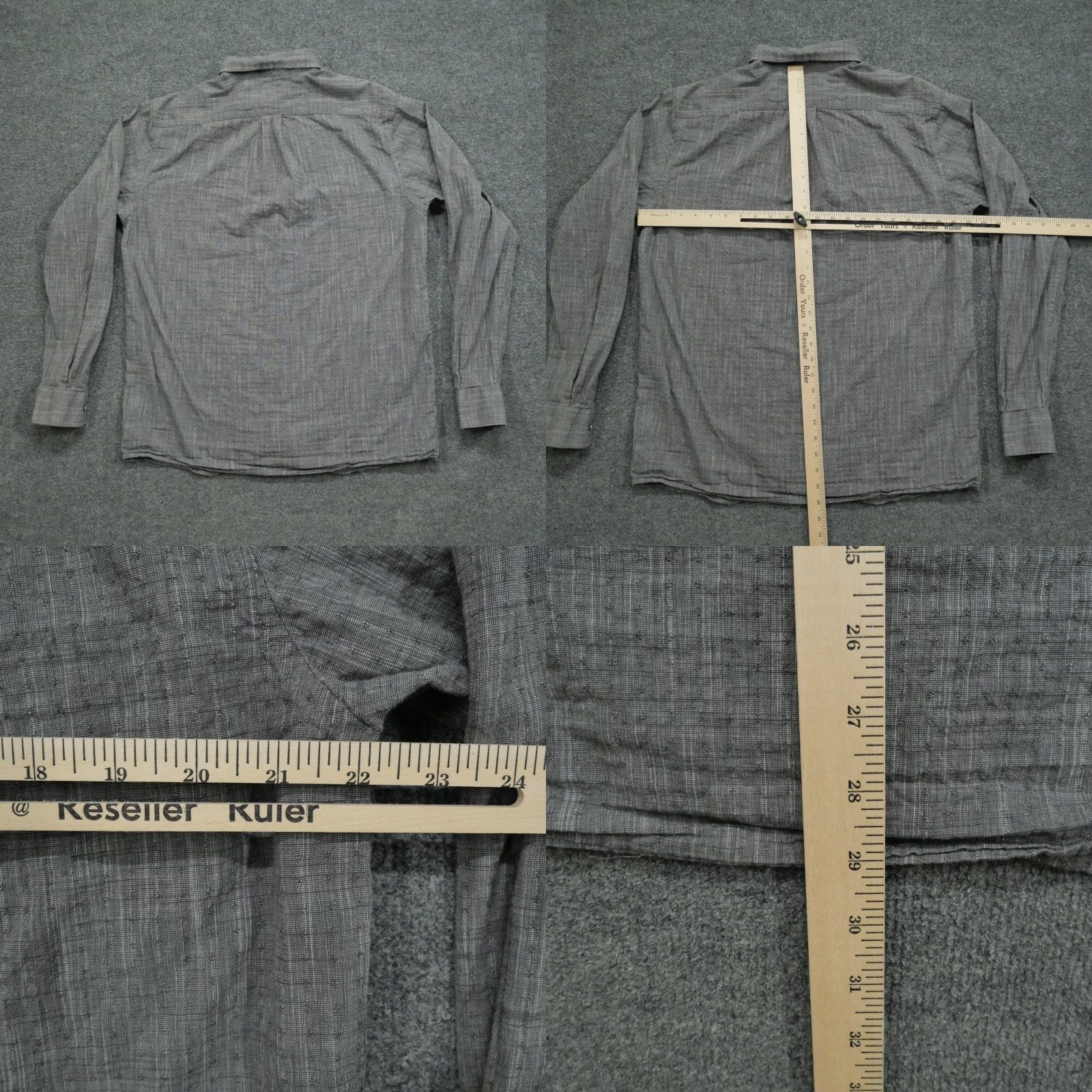 Vintage Rowm Shirt Mens LT Large Tall Grey Textured Button Down Cotton Shirt Size US L / EU 52-54 / 3 - 8 Thumbnail