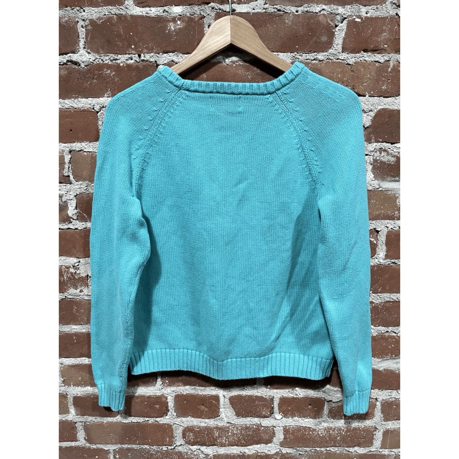 Lands' End Lands' End Sweater Women's Large 14-16 Green Drifter Cable Knit Pullover Cotton Knit Casual Pullover. Size L / US 10 / IT 46 - 3 Thumbnail