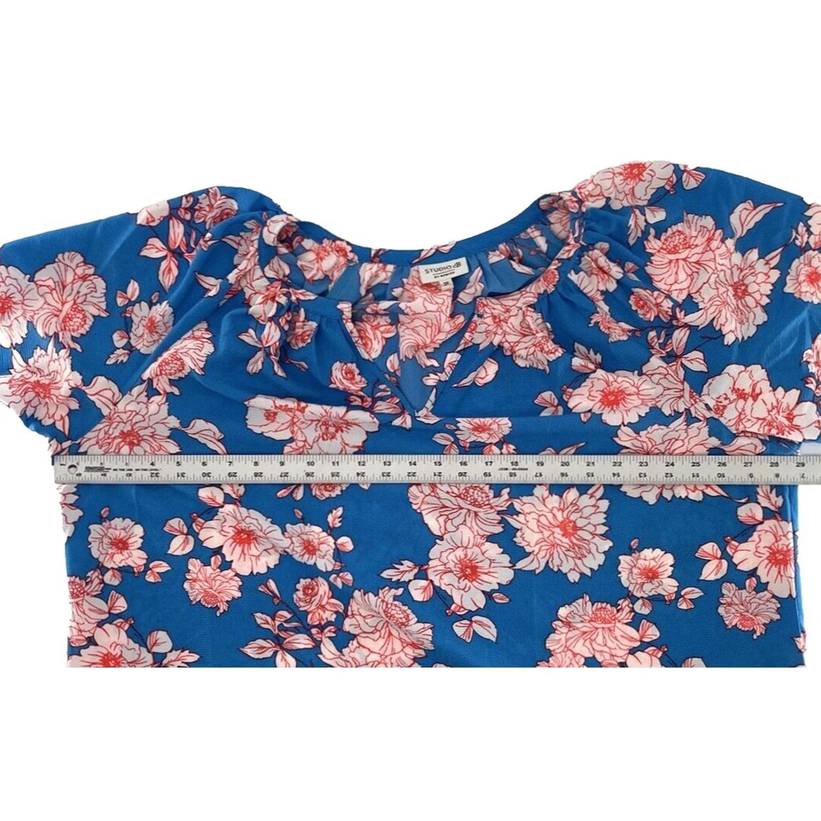 Vintage Bobeau Plus Size Turquoise Blue Floral Peasant Flutter Sleeve Top 3x Size XXL / US 16-18 / IT 52-54 - 7 Thumbnail