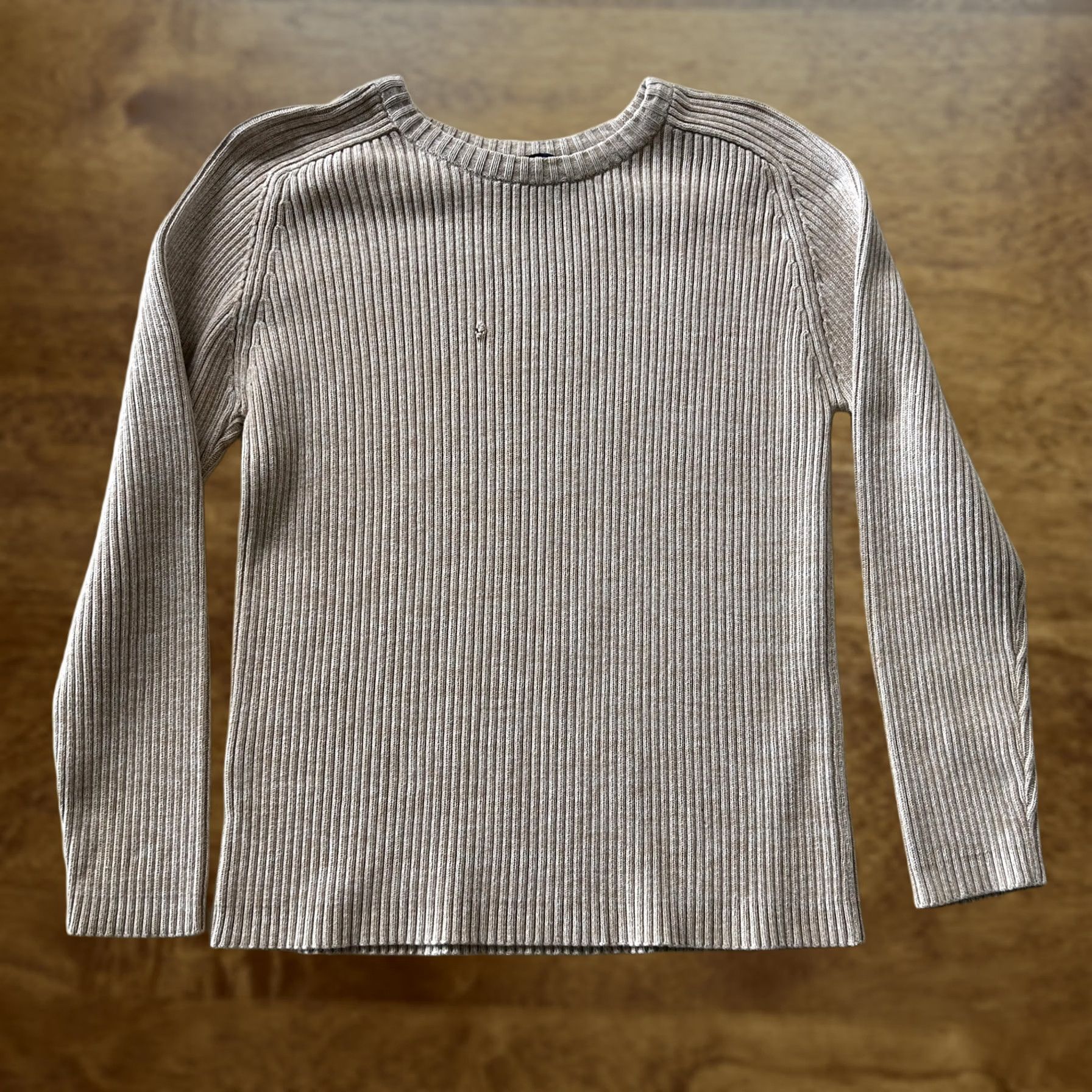 Vintage RUE JEANS Sweater Womens Large Beige Crew Neck Raglan Knit Ribbed 100% Cotton Pullover Casual Knit Shirt Size L / US 10 / IT 46 - 1 Thumbnail