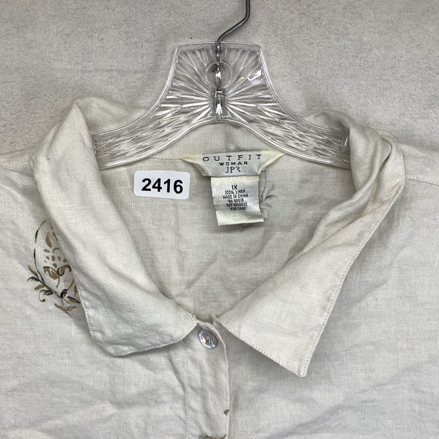 Vintage VINTAGE Outfit JPR Women’s All Linen Top Button-Up 1X Ivory Floral Paisley Pearl Button Bohemian Short Sleeve Casual Shirt Size XL / US 12-14 / IT 48-50 - 4 Thumbnail