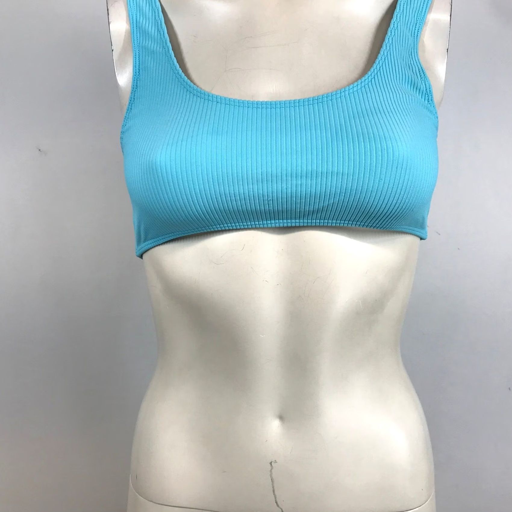 Vintage Frankies Bikinis Womens Small Blue Ribbed Scoop Neck Bikini Top Swimwear Size S / US 4 / IT 40 - 3 Thumbnail