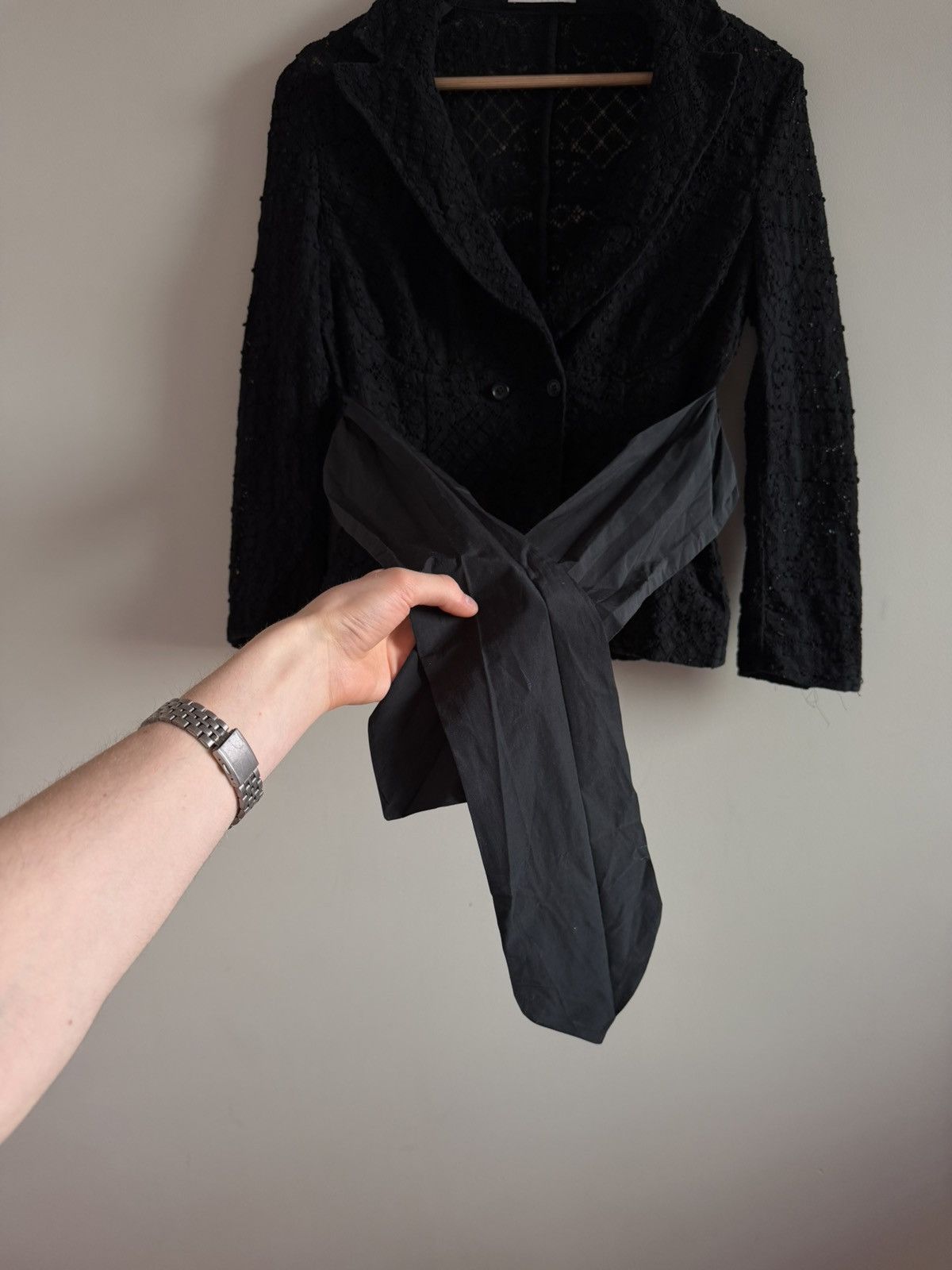 Other Black Lace Blazer w/ Nylon Panels & Asym Belt Size M / US 6-8 / IT 42-44 - 2 Thumbnail