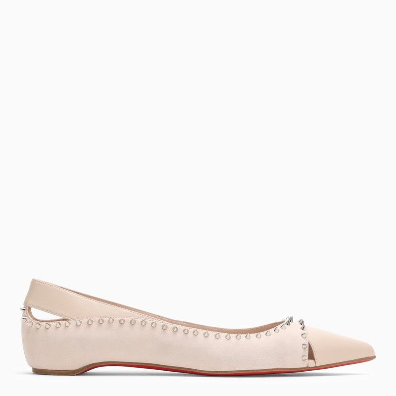image of Christian Louboutin Studded Beige Leather Ballerina Size 36.5, Women's