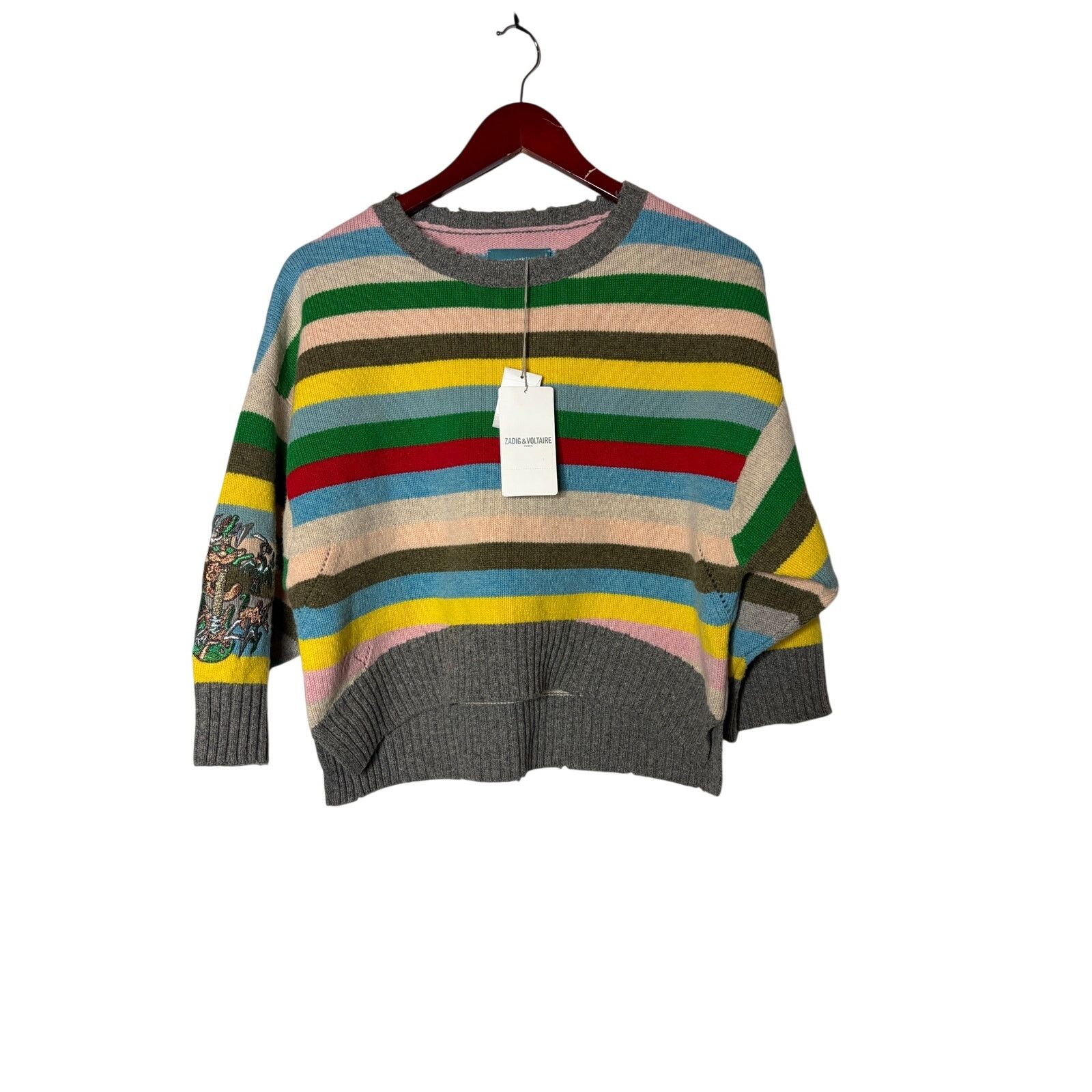Zadig & Voltaire Zadig & Voltaire wool multicolor striped embroidered sweater Size XS / US 0-2 / IT 36-38 - 3 Thumbnail