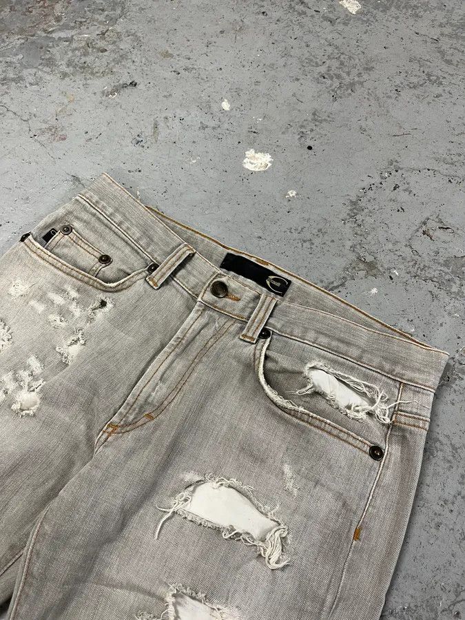 Just Cavalli 2000s Cavalli Distressed Stonewashed Grey Denim Jeans Size US 32 / EU 48 - 5 Thumbnail