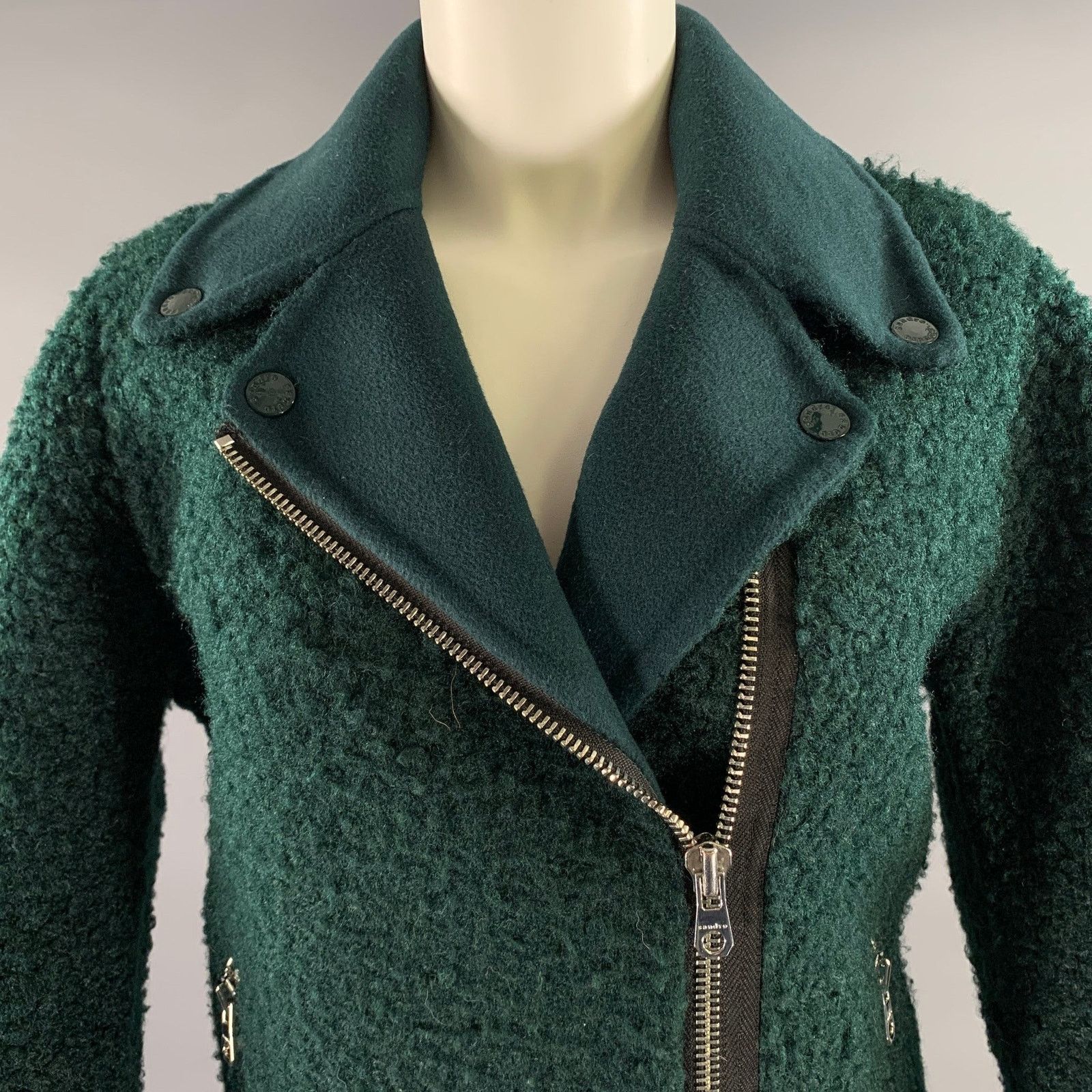 Sandro SANDRO Size 3 Teal Polyester Wool Moto Racer Coat Size L / US 10 / IT 46 - 2 Thumbnail