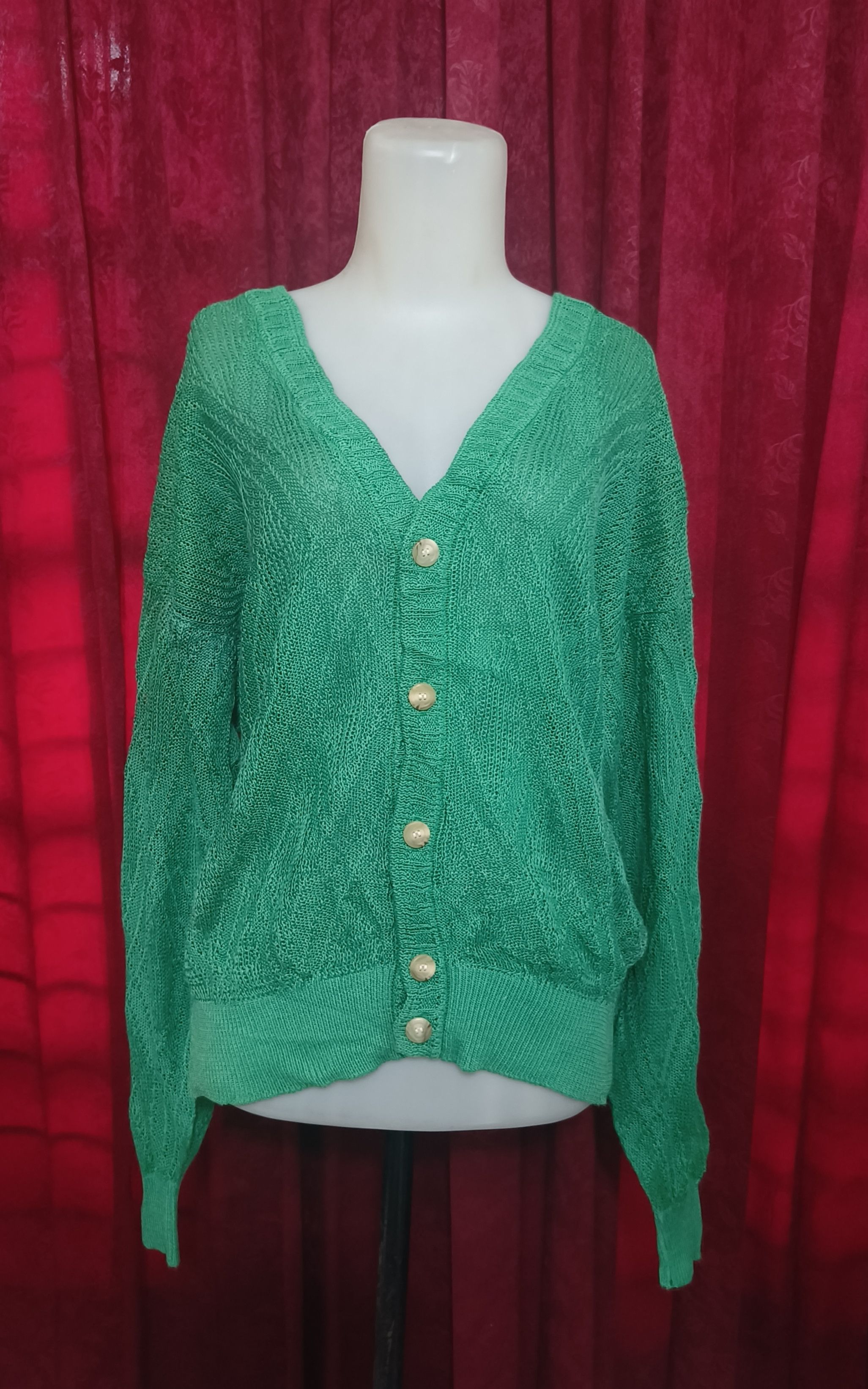Yves Saint Laurent Vintage Yves Saint Laurent YSL Openwork Knit Green Sweater Size L / US 10 / IT 46 - 3 Thumbnail