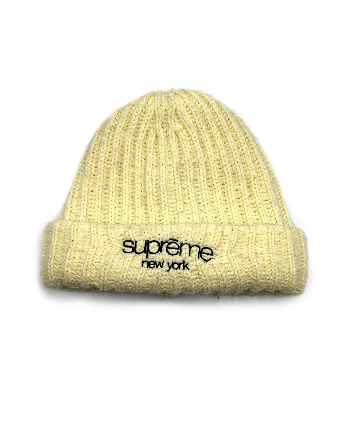 Supreme Supreme New York Logo Pale Yellow Rib Knit Beanie Size ONE SIZE - 1 Thumbnail