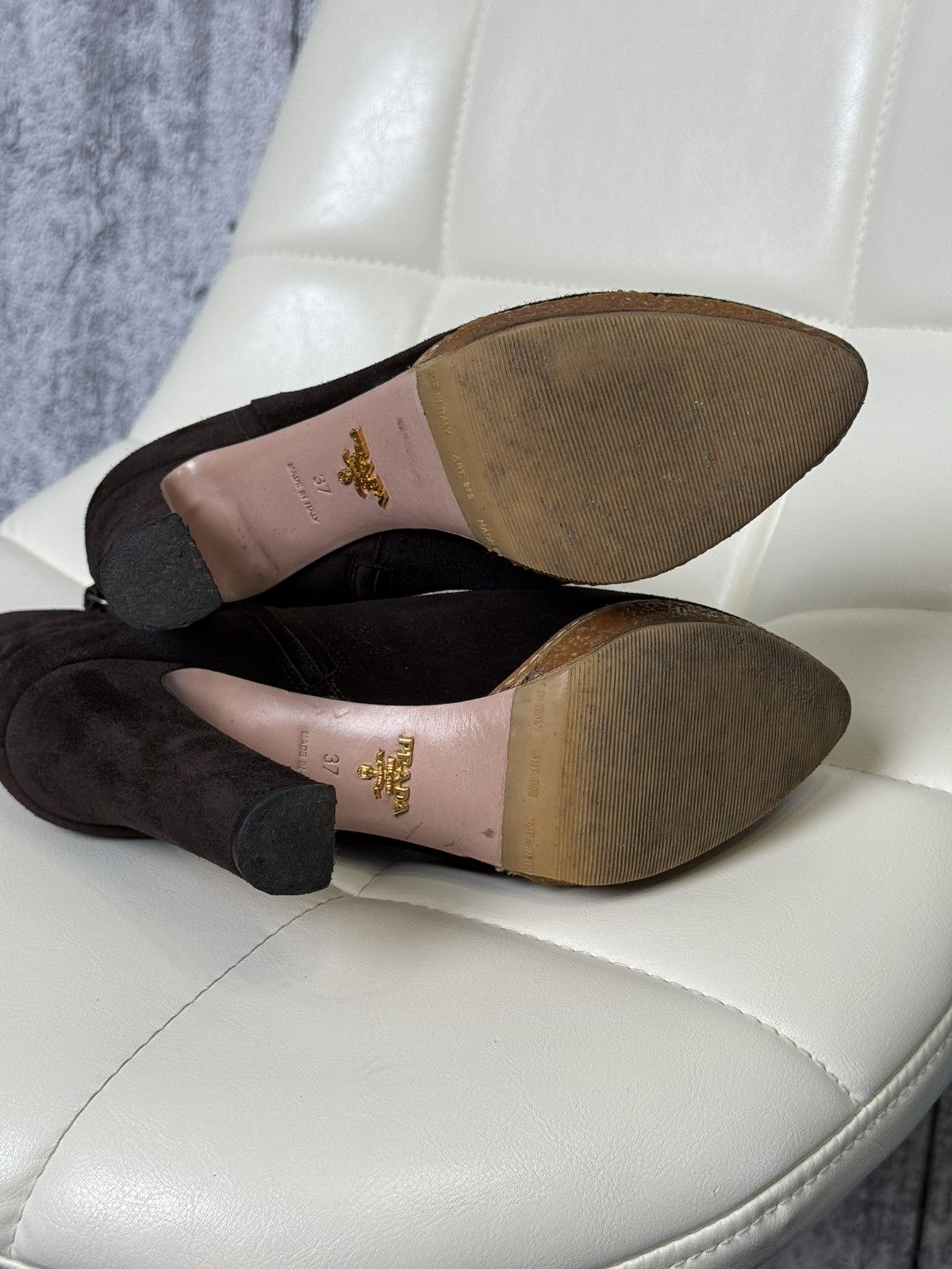 Prada Prada Suede Ankle Boots Brown High Heel Platform Zip Size 37 Size US 7 / IT 37 - 20 Thumbnail