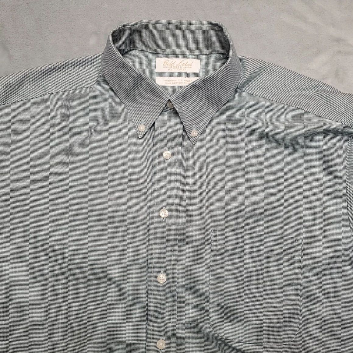 Roundtree & Yorke Gold Label Shirt Men 17 34 Green Cotton Micro Houndstooth No Iron Fitted EZ Wash Shirt Men Green Cotton Micro Houndstooth No Iron Fitted EZ Wash Size US XL / EU 56 / 4 - 3 Thumbnail
