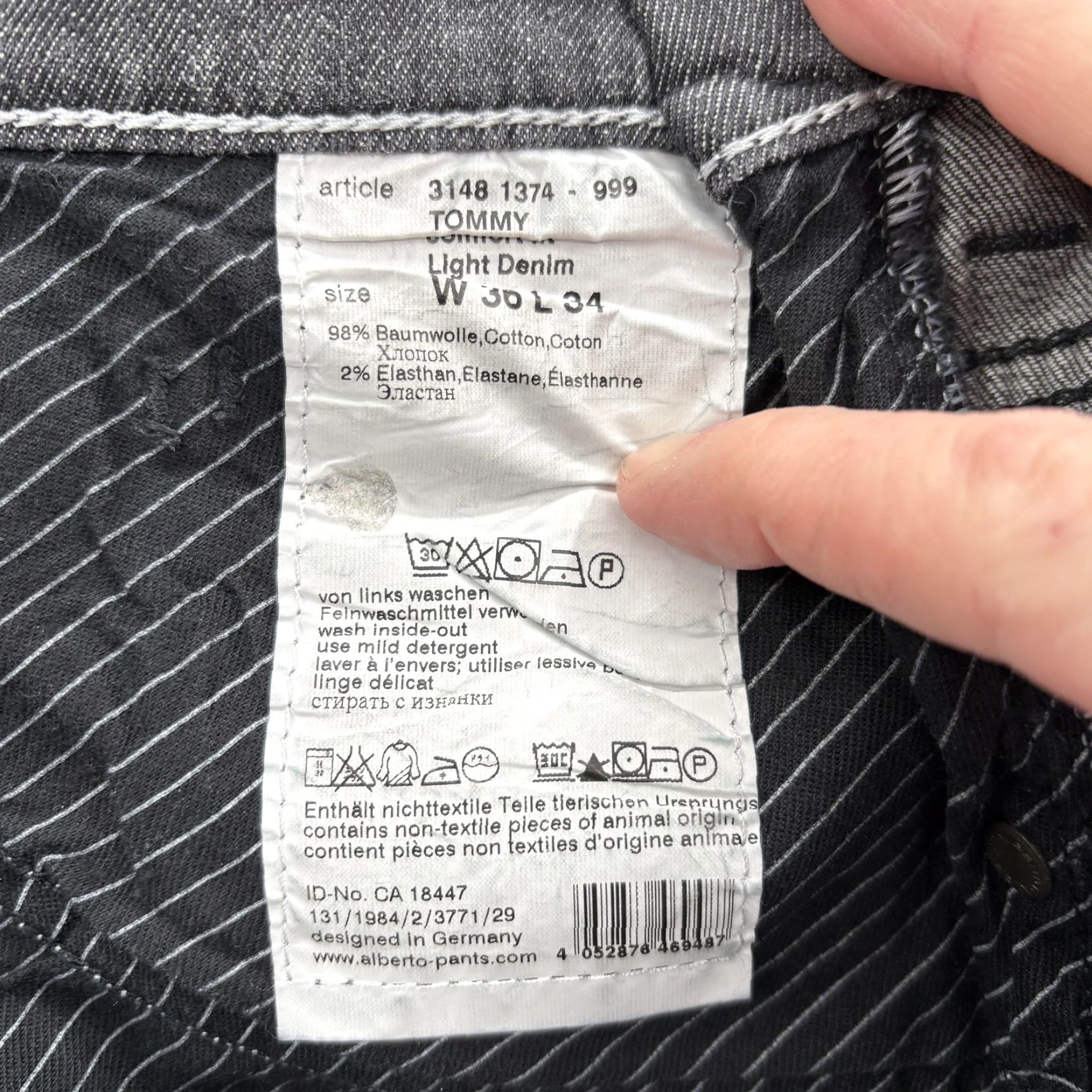 Vintage Alberto Tommy Comfort Straight Jeans Mens 32x34 Gray Charcoal Wash Denim Slip Zip 5-Pocket Modern Stretch Size US 32 / EU 48 - 7 Thumbnail