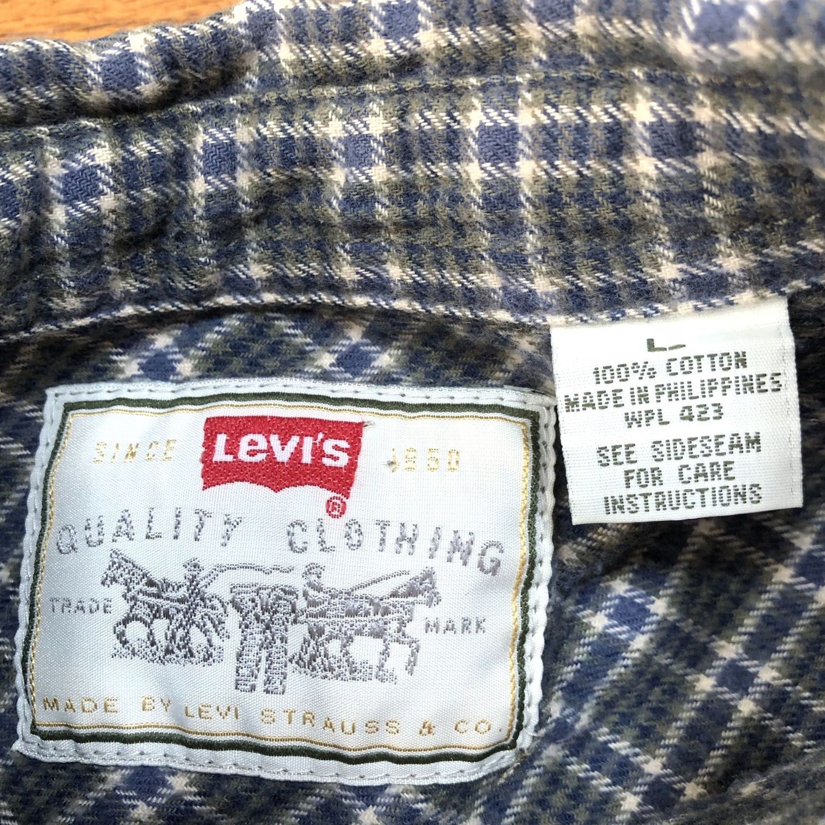 Levi's VINTAGE Levi's Shirt Men Large Green Blue Plaid Heavyweight Pocket Size US L / EU 52-54 / 3 - 5 Thumbnail
