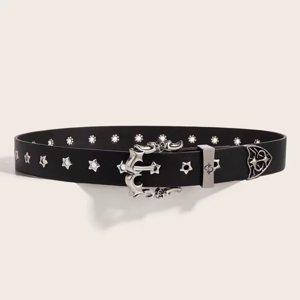Other Gothic Punk Skull Rivets Metal PU Leather Unisex Belt Size ONE SIZE - 2 Thumbnail