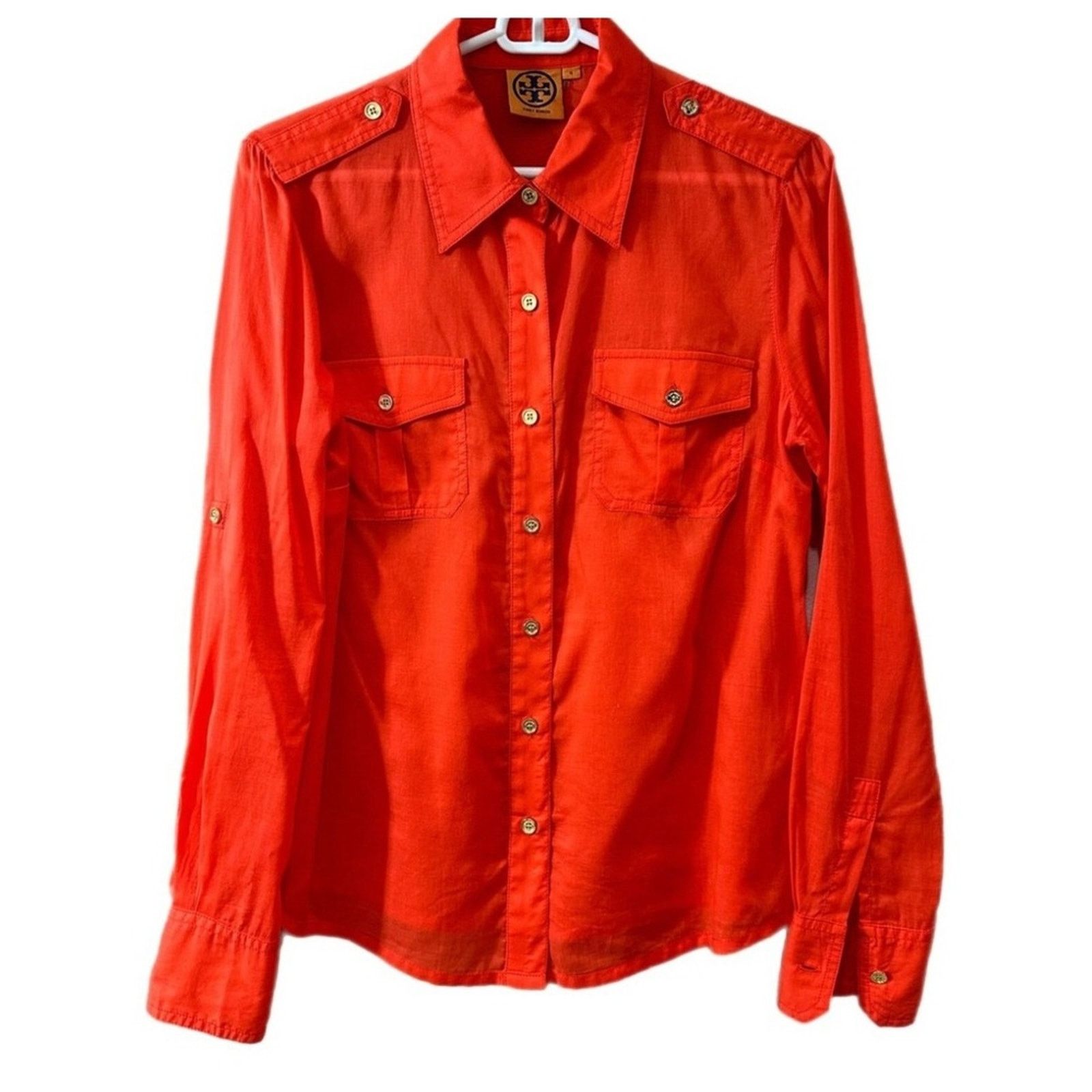 Tory Burch Tory Burch Orange Button Down Long Sleeve Shirt Blouse Top Size XS / US 0-2 / IT 36-38 - 1 Thumbnail