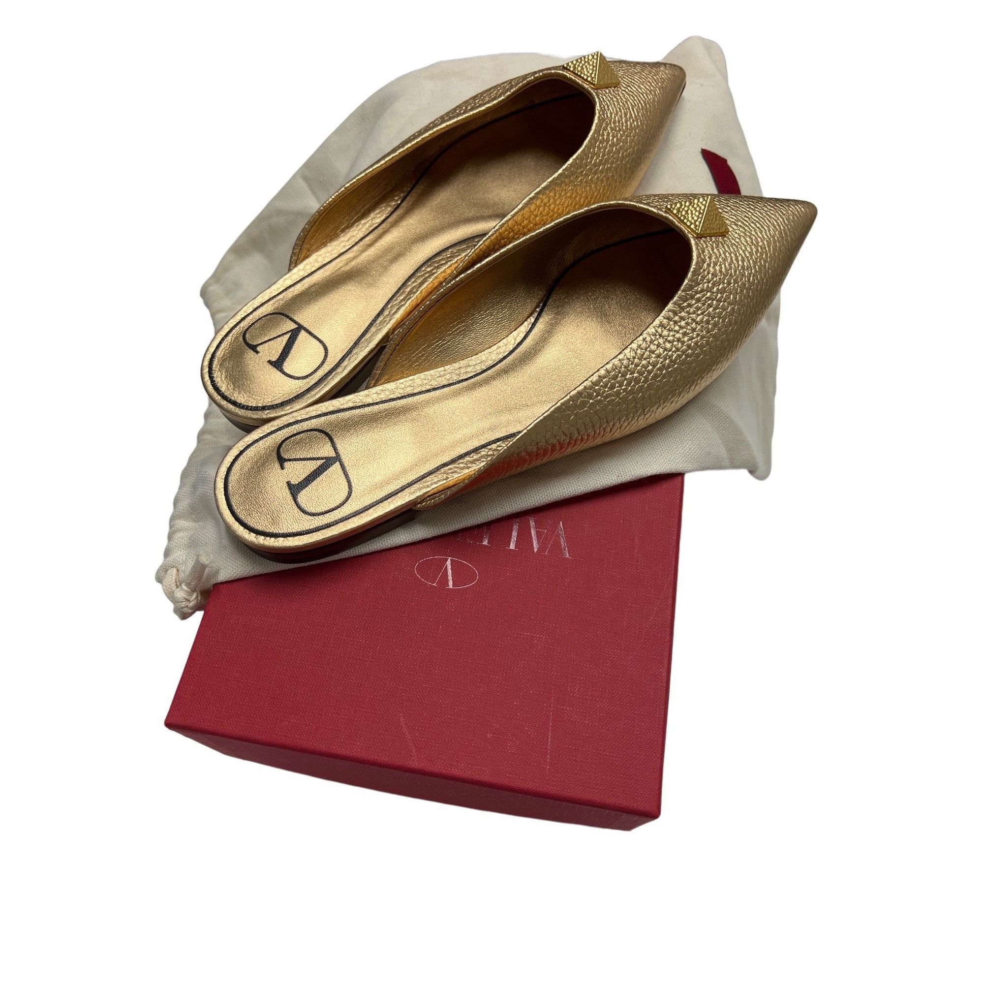 Valentino Valentino Garavani Gold Rockstud Pointed-Toe Mules Size US 6.5 / IT 36.5 - 5 Thumbnail