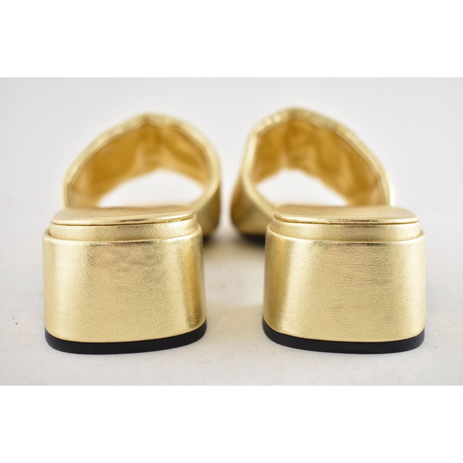 Prada Prada Quilted Leather Diagram Gold Slide Sandal Heel 40.5 Size US 10.5 / IT 40.5 - 14 Thumbnail