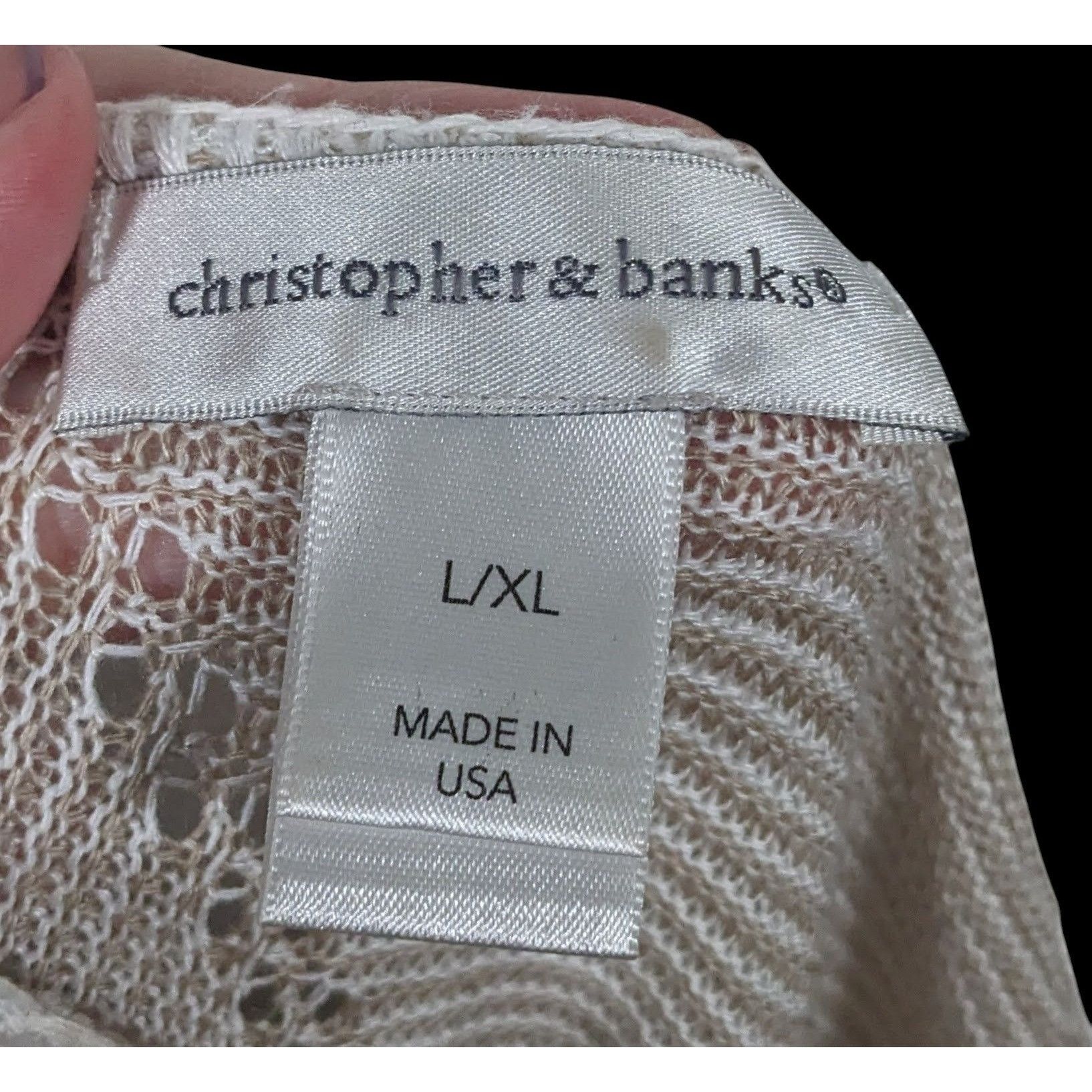 Other Christopher & Banks Preppy Cream ZigZag Knit Poncho Size L / US 10 / IT 46 - 4 Thumbnail