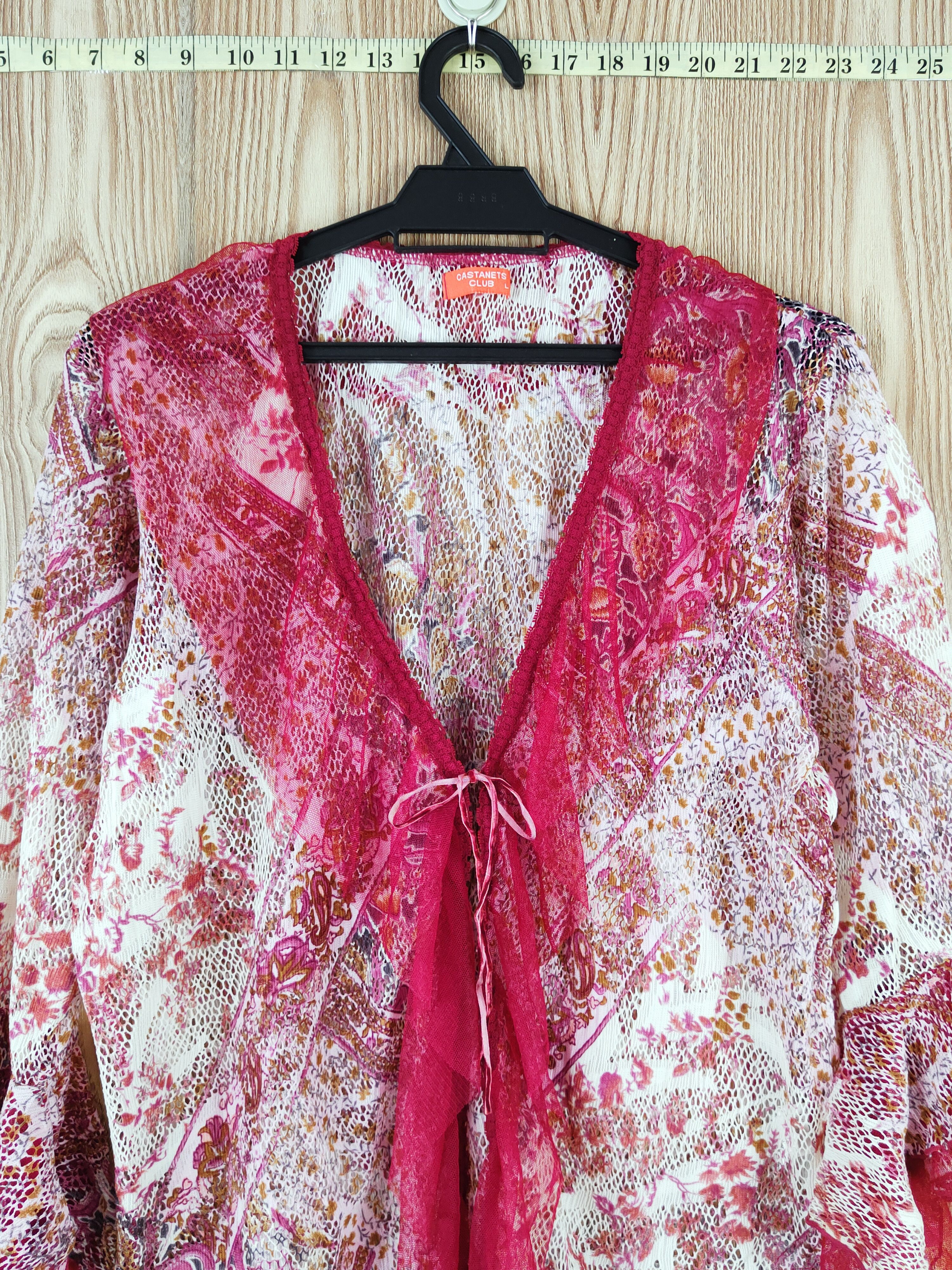 Japanese Brand × Vintage Castanets Club Red Crochet Mesh Net Cardigan Size L / US 10 / IT 46 - 2 Thumbnail