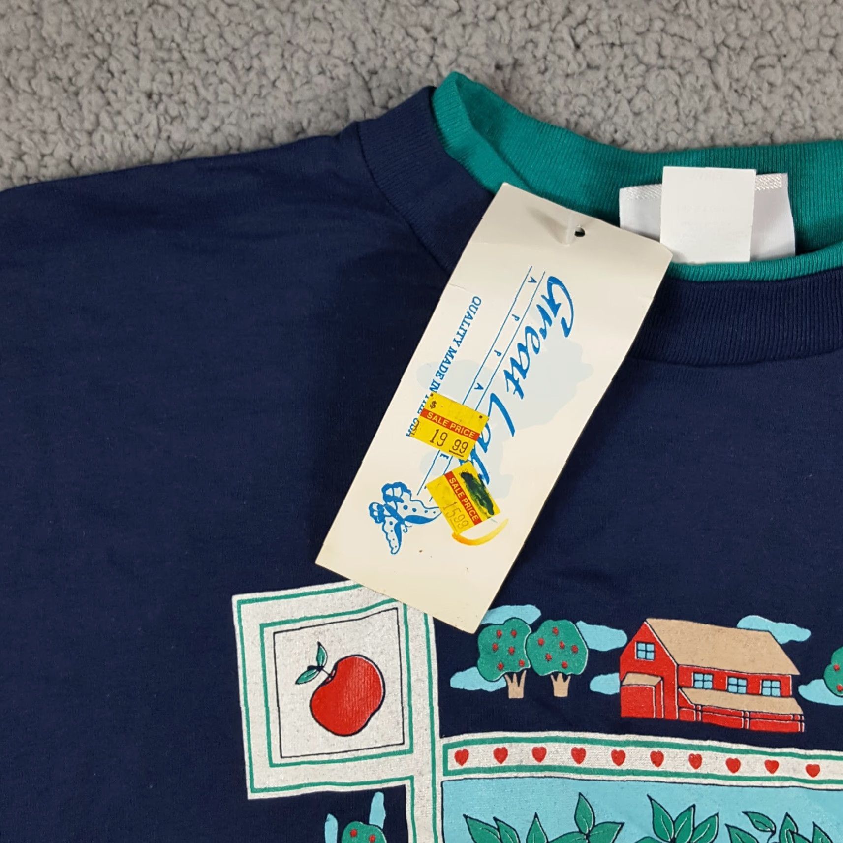 Apple VINTAGE 90s Sarah Renata Apple Tree School T-Shirt Women’s Large Blue Casual Nature Retro Size L / US 10 / IT 46 - 3 Thumbnail