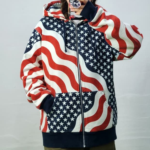 Supreme Supreme 14FW USA 3M Reflective Logo Thermal Zip Up Hoodie