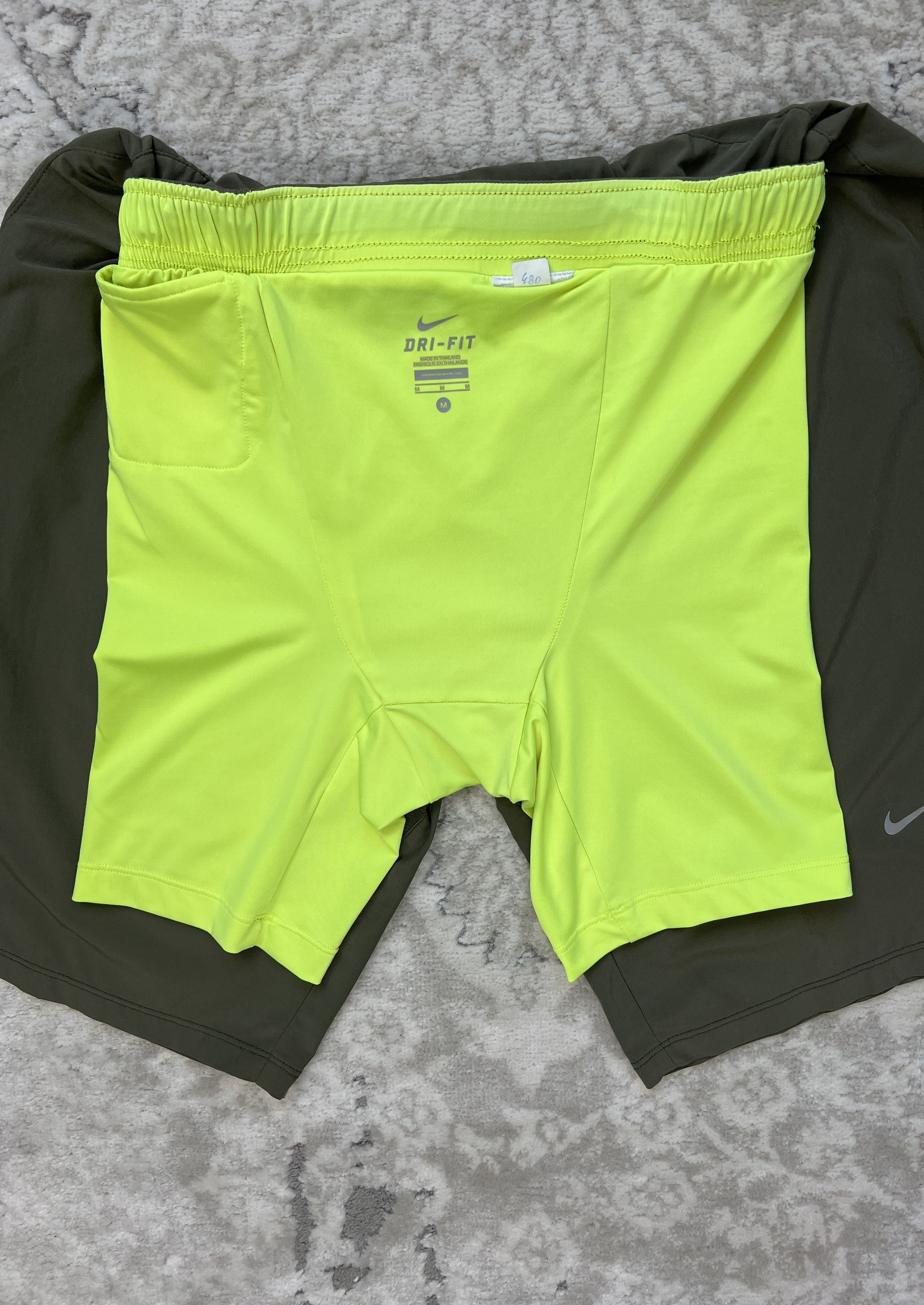 Nike Nike Dri-FIT 2-in-1 Running Training Shorts Sequoia Volt Size US 32 / EU 48 - 18 Thumbnail