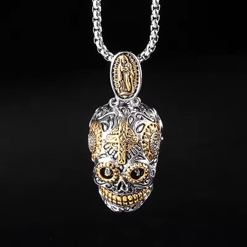 Jewelry Gothic Cross Skull Madonna Statue Pendant Necklace Size ONE SIZE - 2 Thumbnail