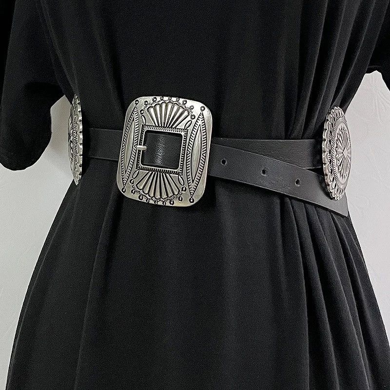 Other Vintage Metal Curving PU Leather Waist Belts Size ONE SIZE - 1 Thumbnail