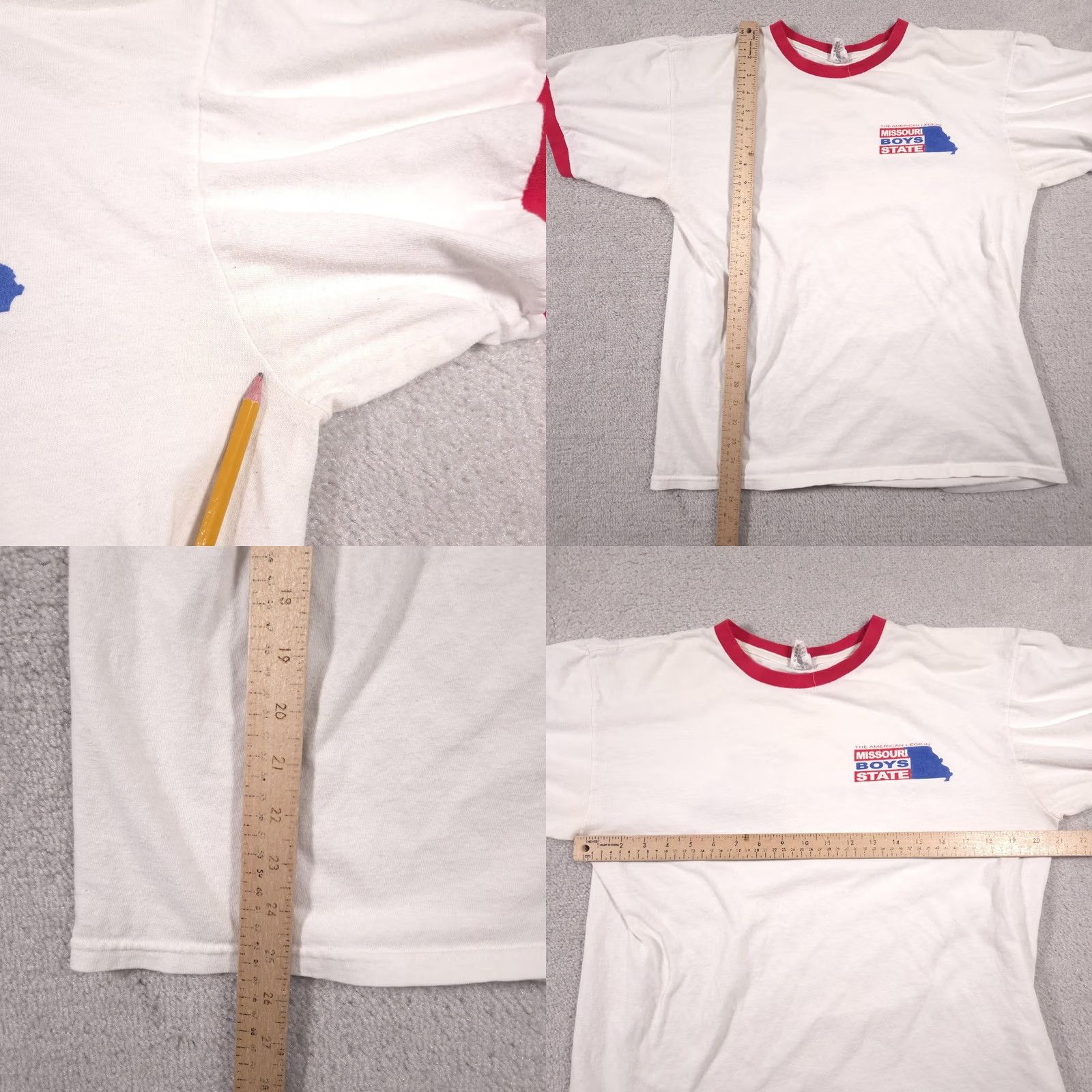 Anvil VINTAGE Missouri Boys State Shirt Mens Large White Red Blue Ringer American Legion Tee Size US L / EU 52-54 / 3 - 8 Thumbnail