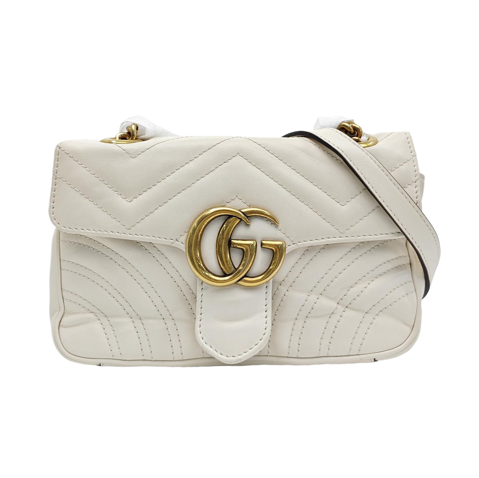 Gucci Gucci GG Marmont White Quilted Leather Shoulder Bag Size ONE SIZE - 1 Thumbnail