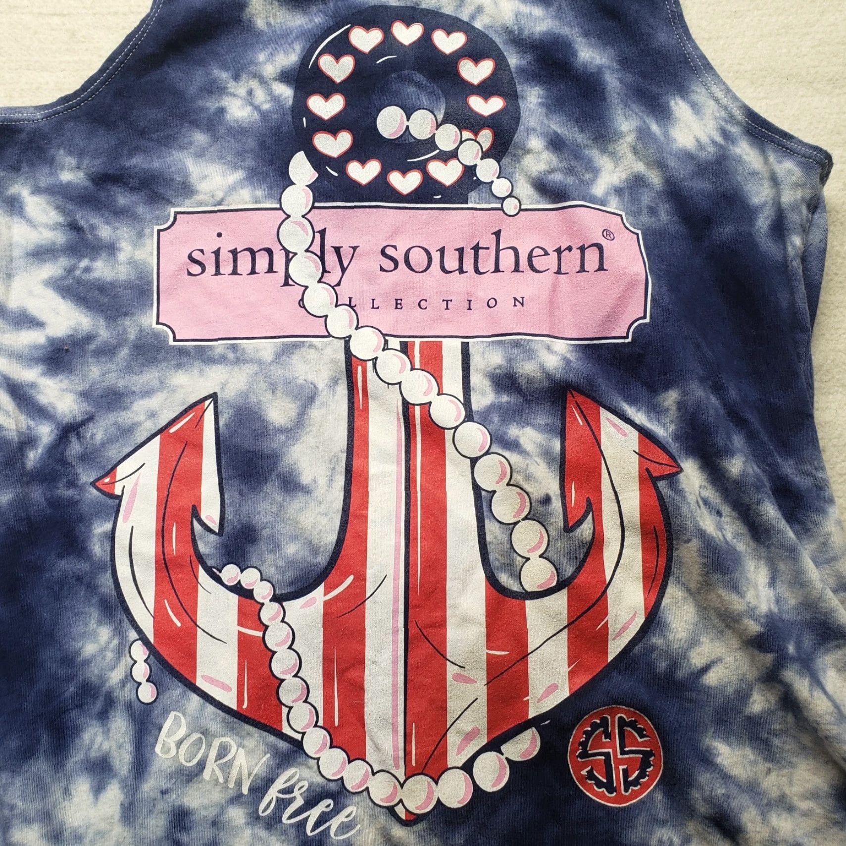 Born VINTAGE Simply Southern Tank Top Tie Dye Anchor Blue Red White Adult Women S Sleeveless Shirt 90s Size S / US 4 / IT 40 - 2 Thumbnail