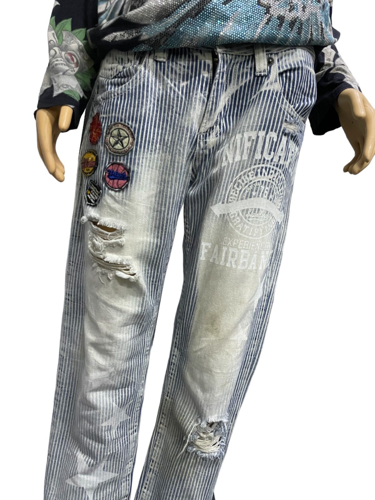 Hysteric Glamour × Japanese Brand The Vintage Standard Japan Hickory Distressed Laser Jeans Size US 30 / EU 46 - 4 Thumbnail