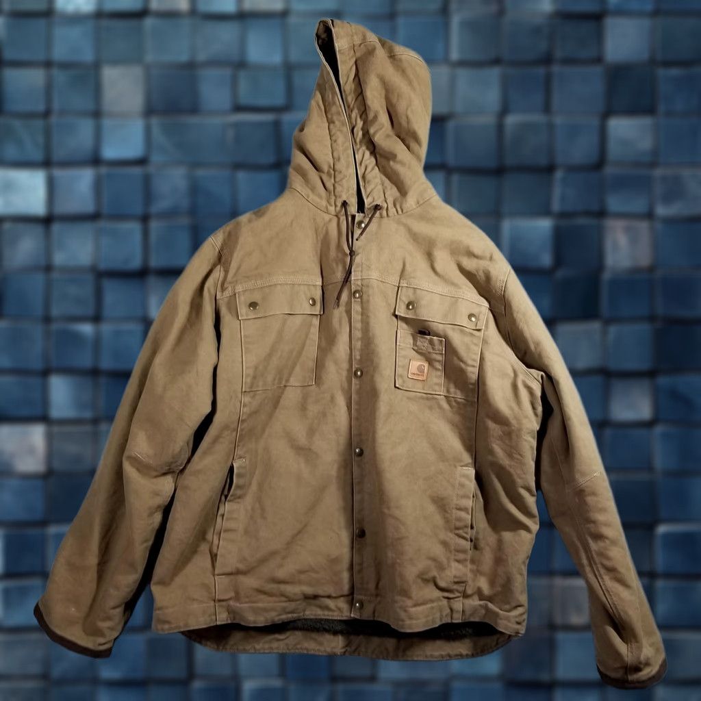 Carhartt Carhartt Jacket XL Brown Canvas Hooded Sherpa Lined Parka J284 FRB Mens Size US XL / EU 56 / 4 - 1 Thumbnail
