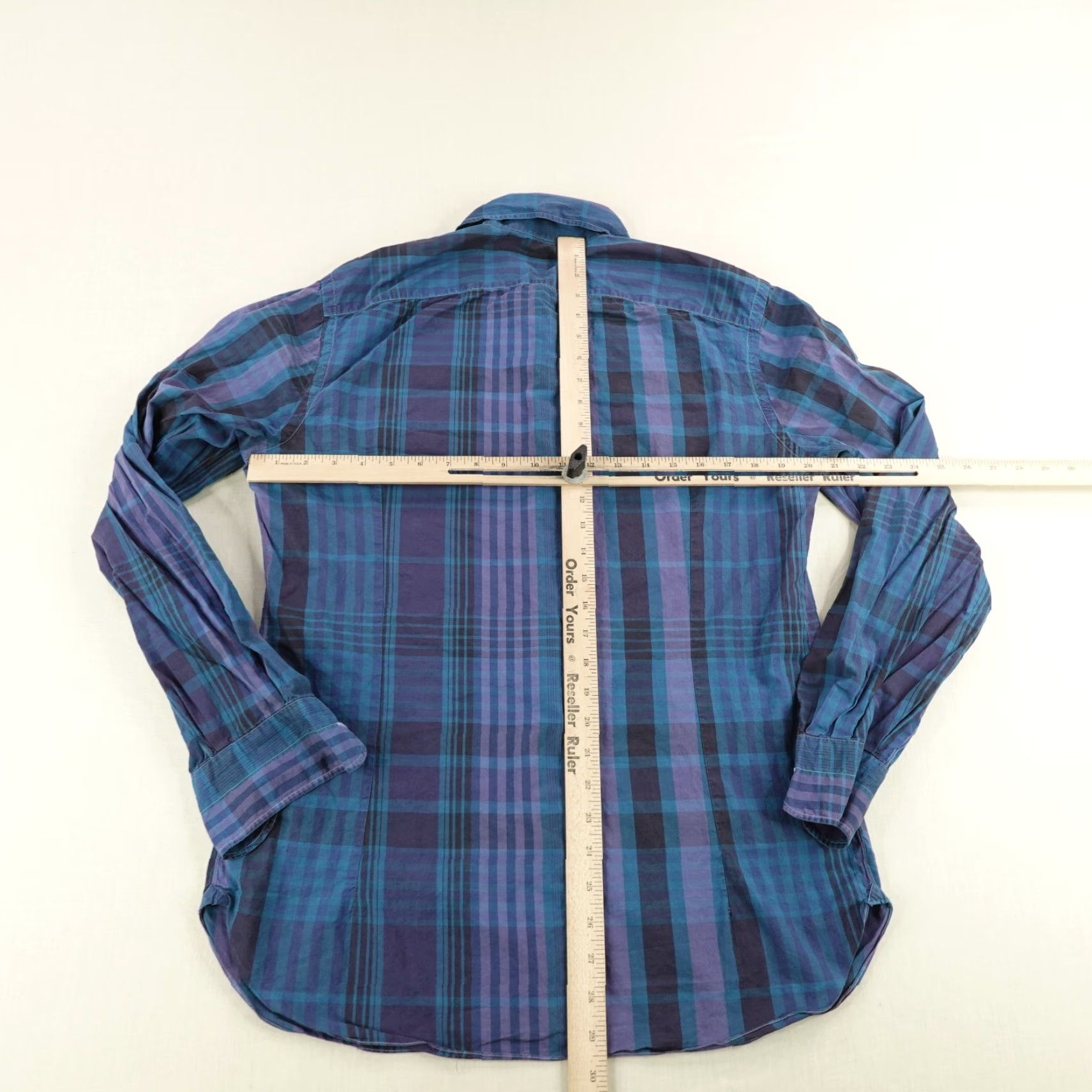 EIDOS Napoli Blue Plaid Button Up Shirt Mens Medium Long Sleeve