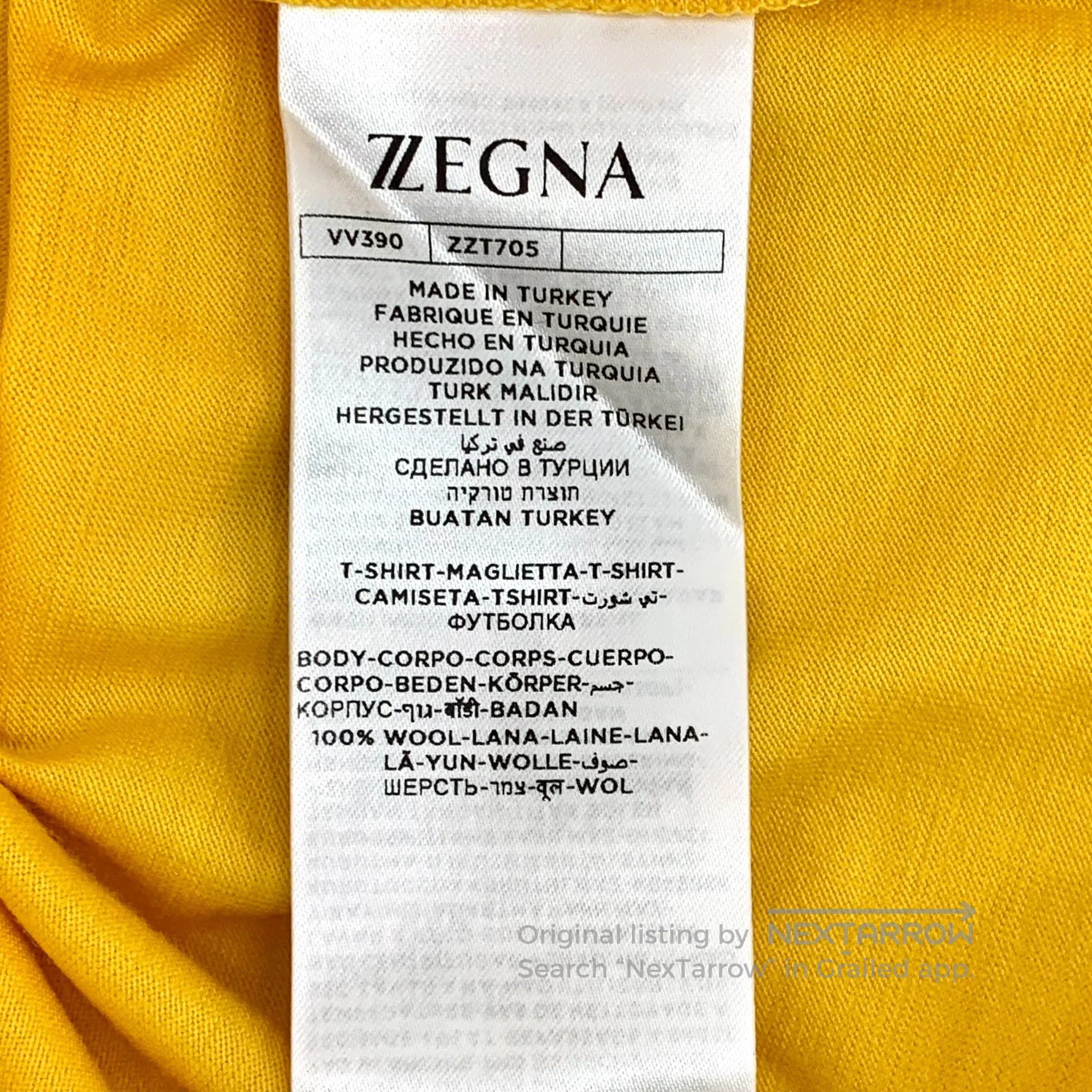 Ermenegildo Zegna Zegna Yellow Logo Patch Wool Round Neck Short Sleeve T-Shi Size US S / EU 44-46 / 1 - 8 Thumbnail