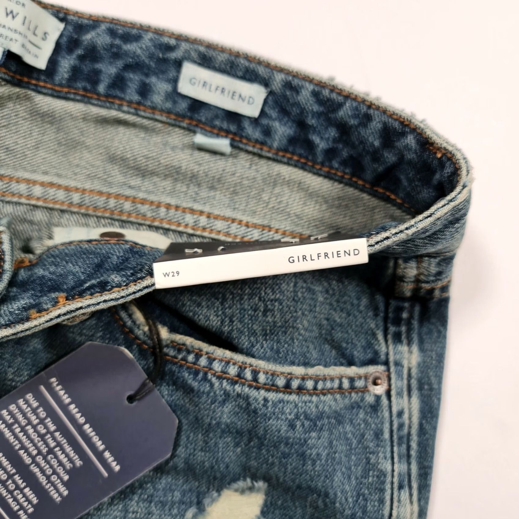 Jack Wills Jack Wills Jeans Blue W29 Girlfriend Tapered Denim Distressed 5-Pocket Womens Regular Large Size 29" - 4 Thumbnail