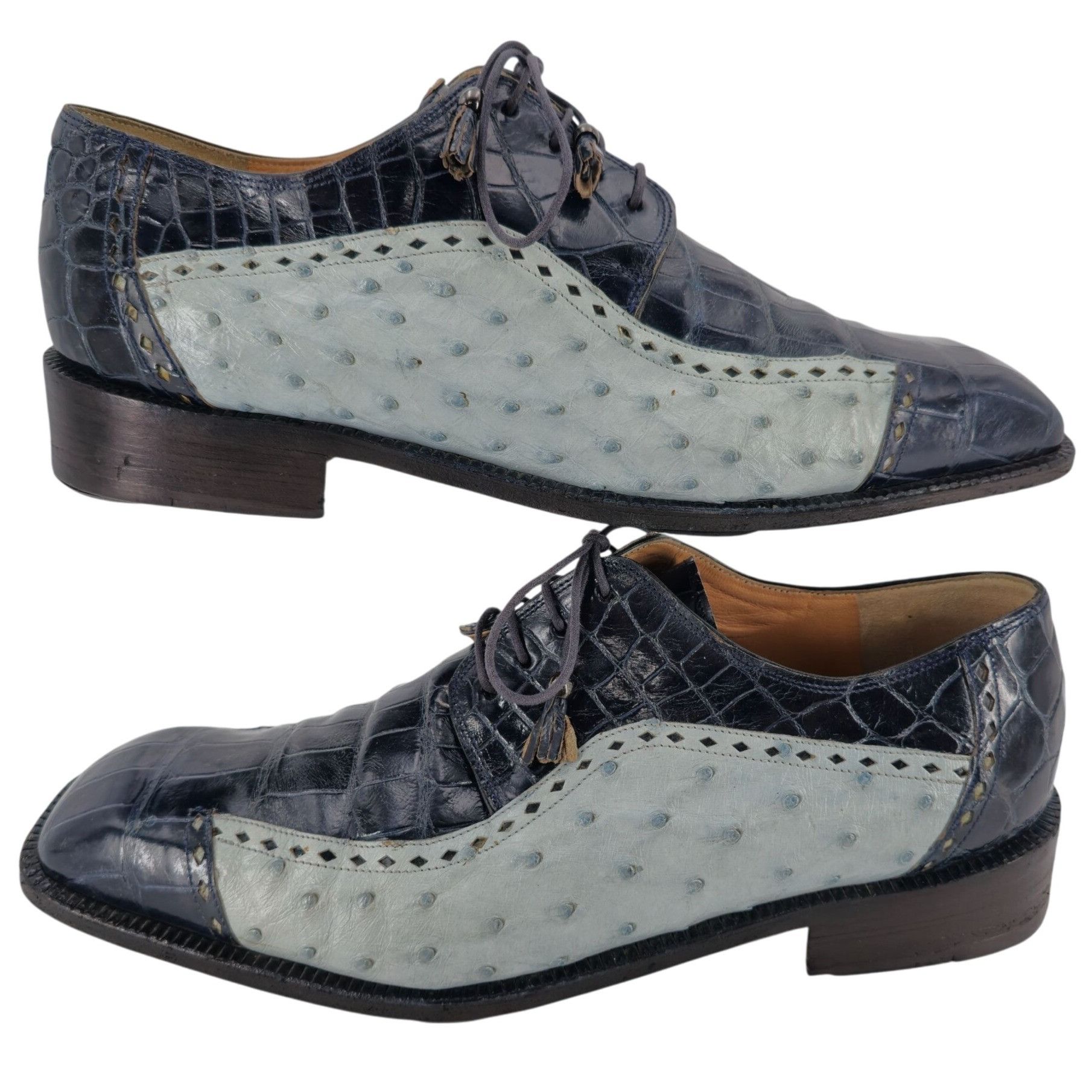 Mauri Vintage Mauri Exotic Alligator Ostrich Navy Blue Dress Shoes Size US 12 / EU 45 - 4 Thumbnail