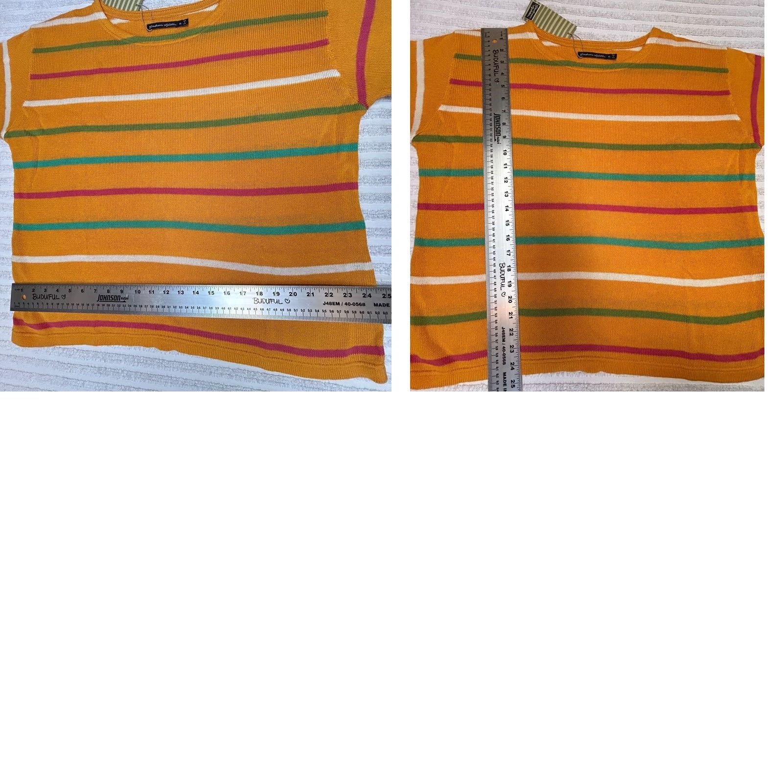 Vintage Gudrun Sjoden Women's 3/4 Sleeve Striped Pullover Knit Sweater Orange XL New Size XL / US 12-14 / IT 48-50 - 8 Thumbnail