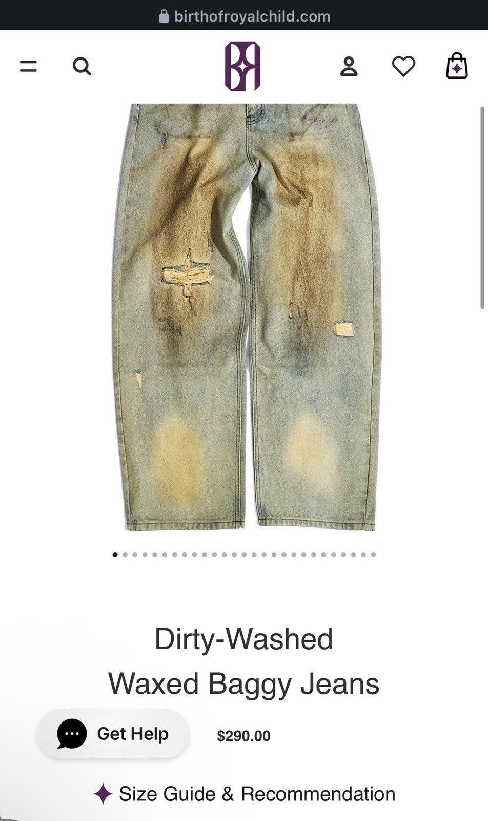 Birth of Royal Child BIRTH OF A ROYAL CHILD DIRTY WASHED BAGGY JEANS Size US 30 / EU 46 - 9 Thumbnail