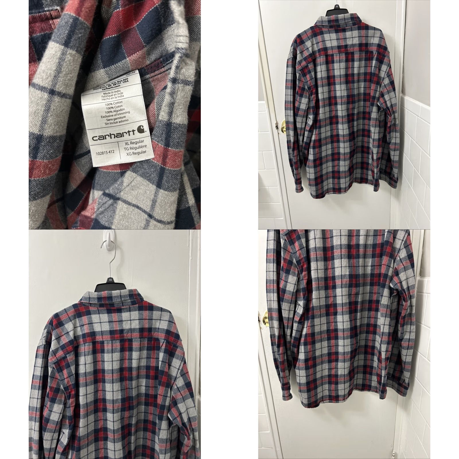 Carhartt Carhartt Hubbard Shirt Mens XL Red Plaid Flannel Button-Down L/S 8 Oz Heavyweight Cotton Pockets Workwear Sl tie? Size US XL / EU 56 / 4 - 8 Thumbnail