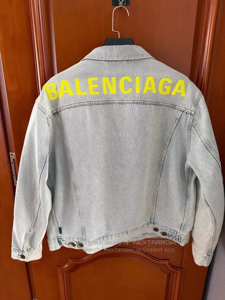 Balenciaga Balenciaga Back Yellow-Green Logo Denim Jacket Size US M / EU 48-50 / 2 - 1 Thumbnail