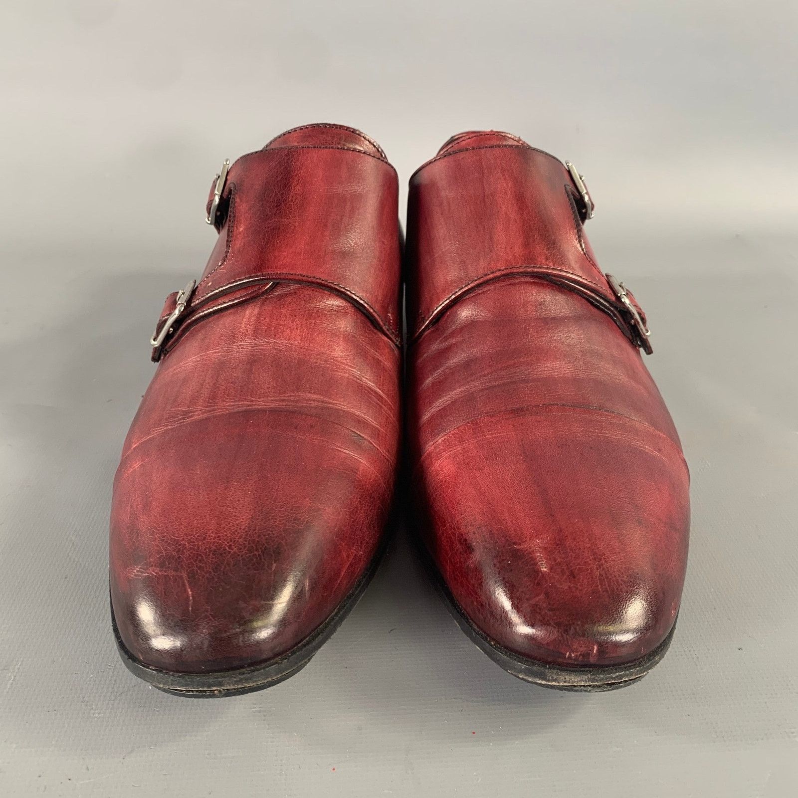 MASSIMO MATTEO 9.5 Burgundy Crackled Leather Monk Strap display picture 2