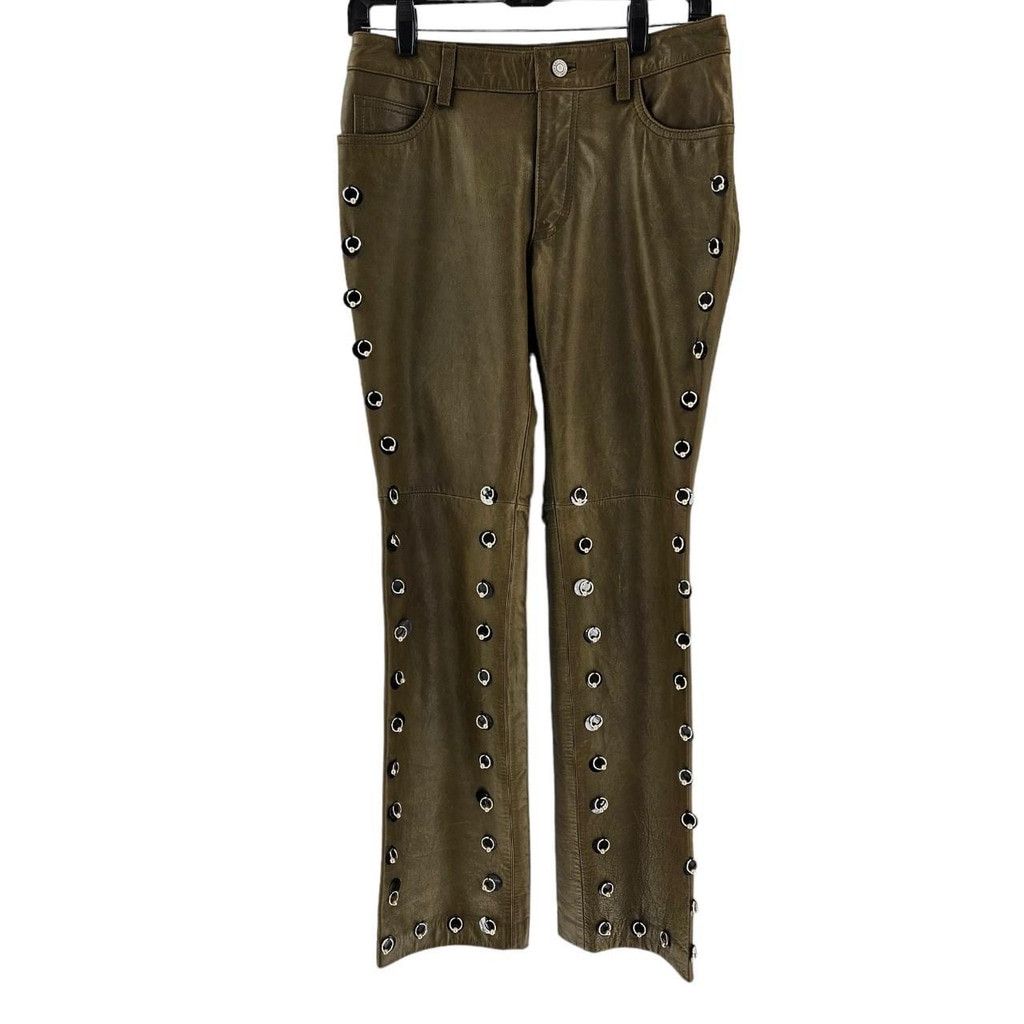 Gap Vintage Olive Green GAP Reworked Leather Pants Size 27" / US 4 / IT 40 - 4 Thumbnail