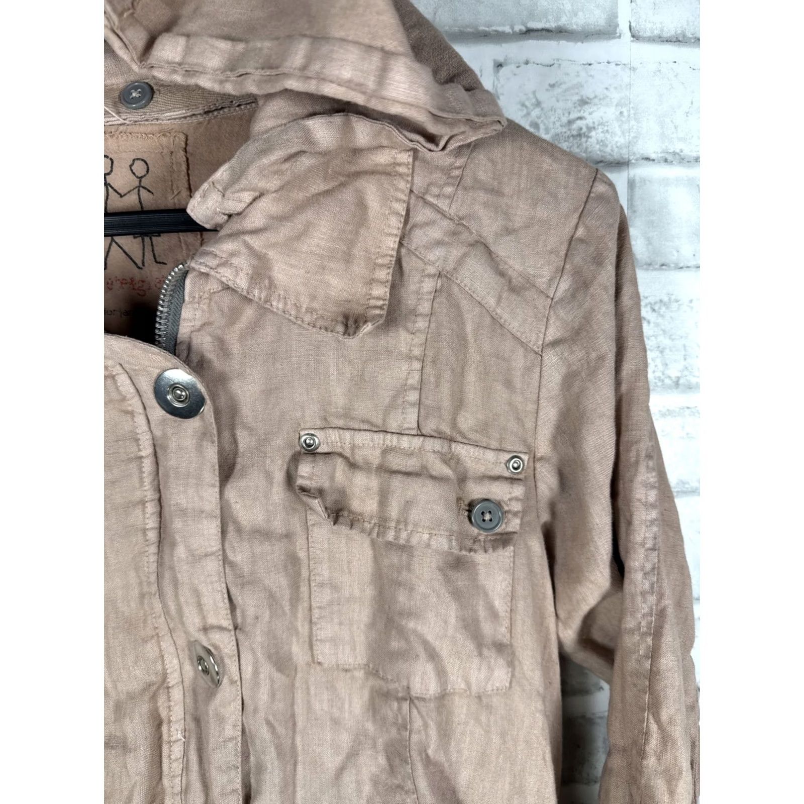 Vintage Pete & Greta LINEN Hooded Jacket Womens M Beige Full Zip Hoodie Size M / US 6-8 / IT 42-44 - 3 Thumbnail