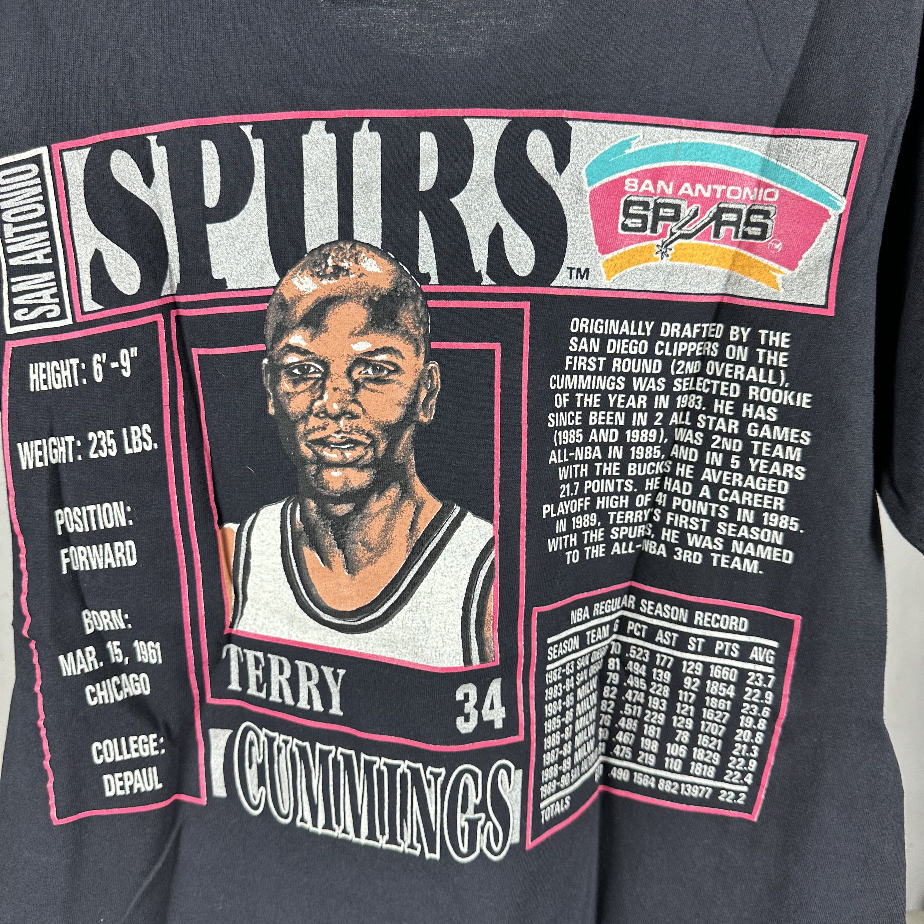 Vintage 90s Terry Cummings San Antonio Spurs NBA Nutmeg T-Shirt Size US L / EU 52-54 / 3 - 4 Thumbnail