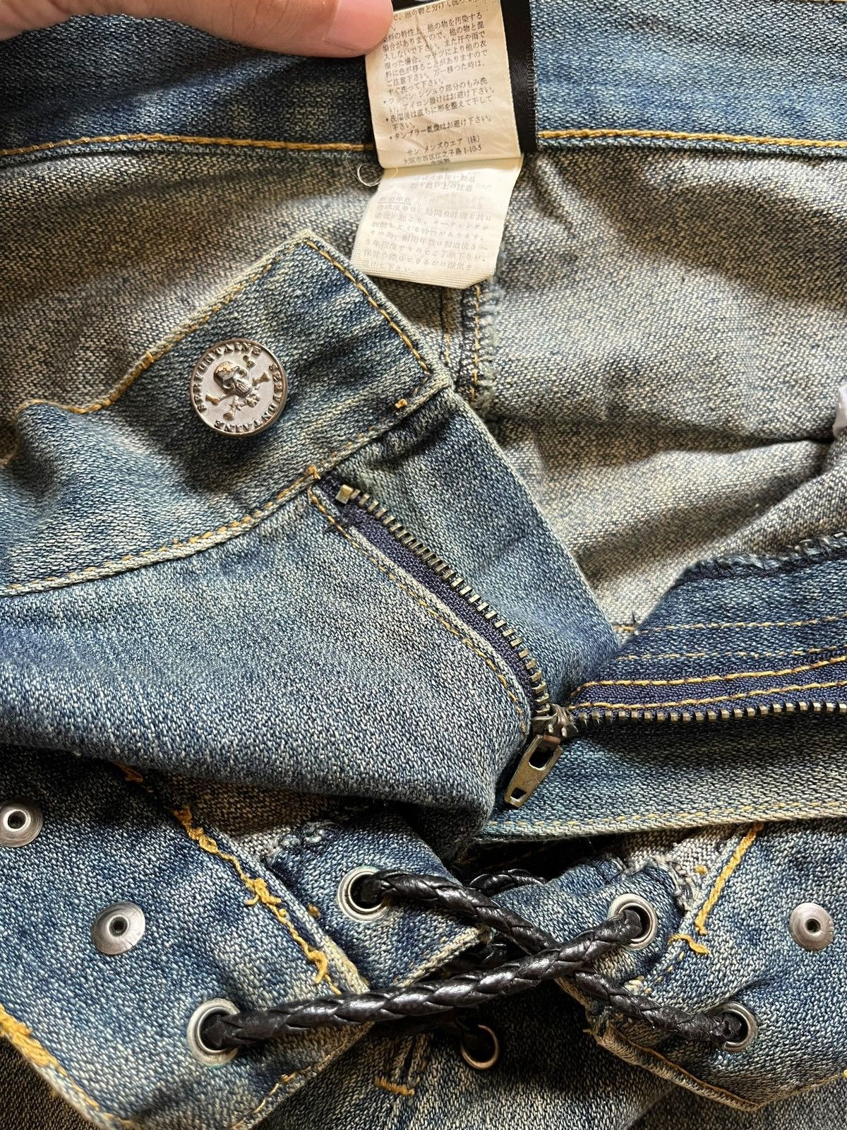 Seditionaries Vintage Japanese Laced Up Double Waist Mud Wash Flare Jeans Size US 30 / EU 46 - 10 Thumbnail
