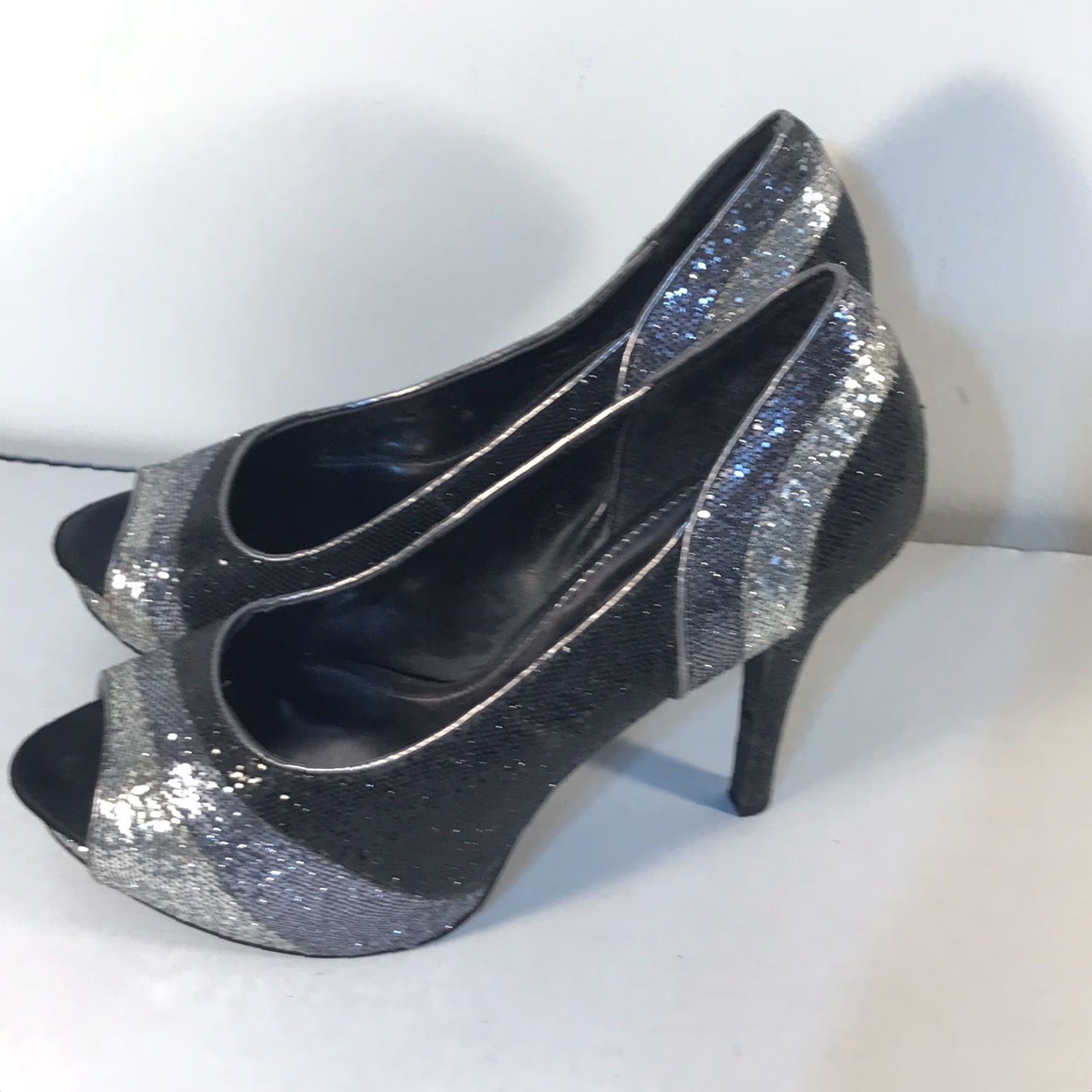 Worthington VINTAGE Worthington Women's Pump Shoes Size 9M Peep Toe Glitter Sequin Stiletto Heel Party Cocktail Dress Sandal Size US 9 / IT 39 - 3 Thumbnail